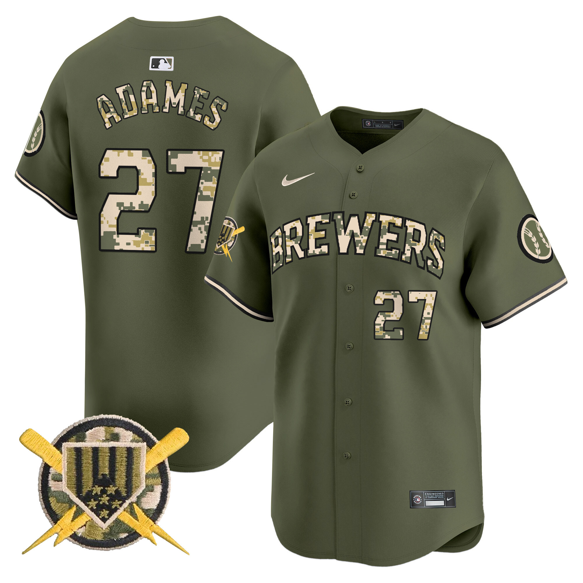 Men's Willy Adames Milwaukee Brewers Armed Forces Day Vapor Premier Limited Green Jersey - All Stitched