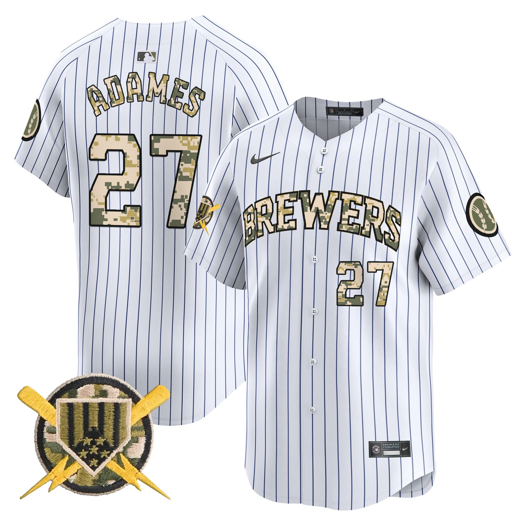 Men's Willy Adames Milwaukee Brewers Armed Forces Day Vapor Premier Limited Pinstripe Jersey - All Stitched