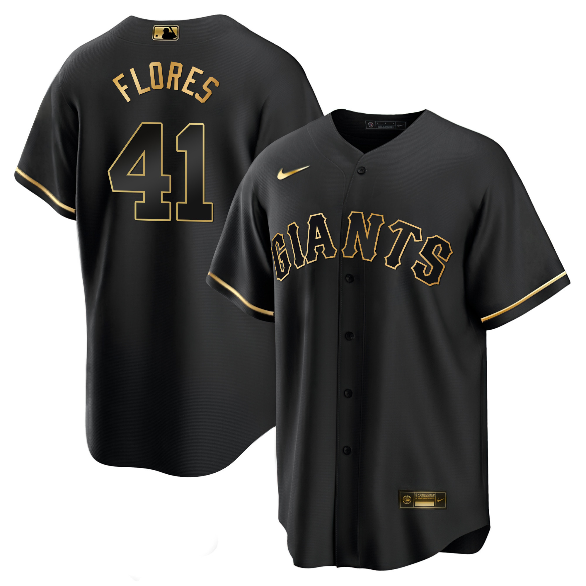 Men's Wilmer Flores San Francisco Giants Black Limited & Gold Cool Black Gold Jersey - All Stitched