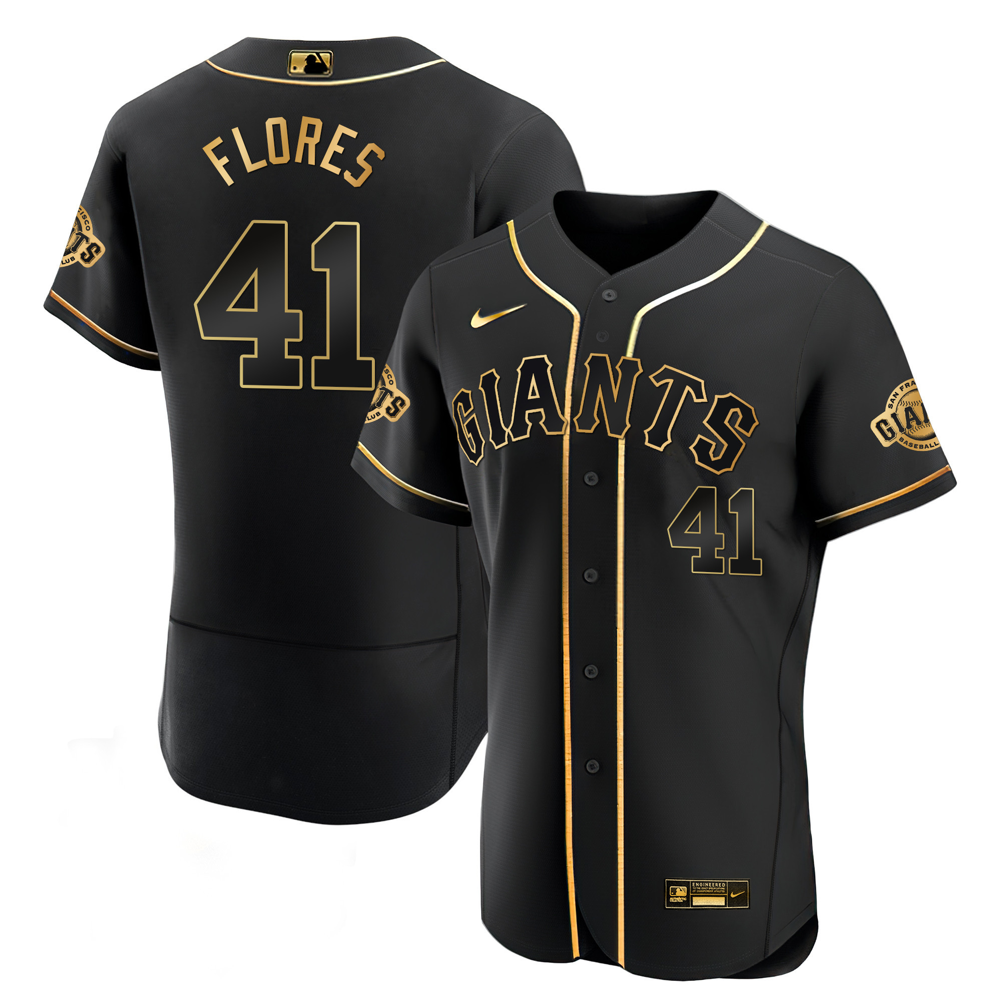 Men's Wilmer Flores San Francisco Giants Black Limited & Gold Flex Black Gold Jersey - All Stitched