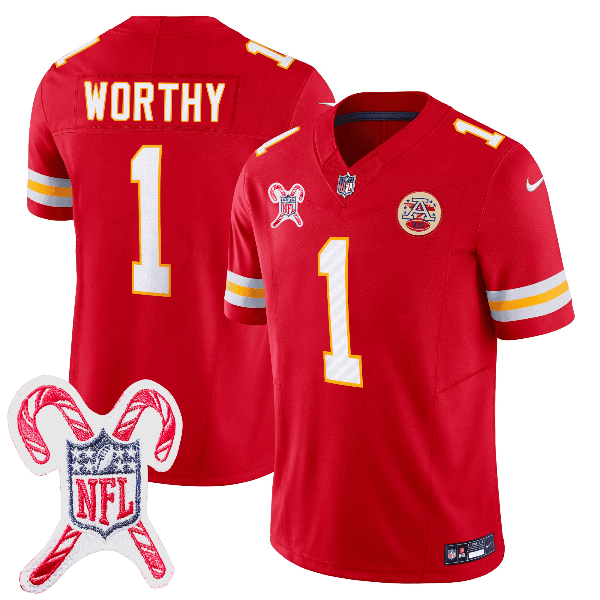Men's Xavier Worthy Kansas City Chiefs Christmas Patch Vapor Limited Red Jersey - All Stitched