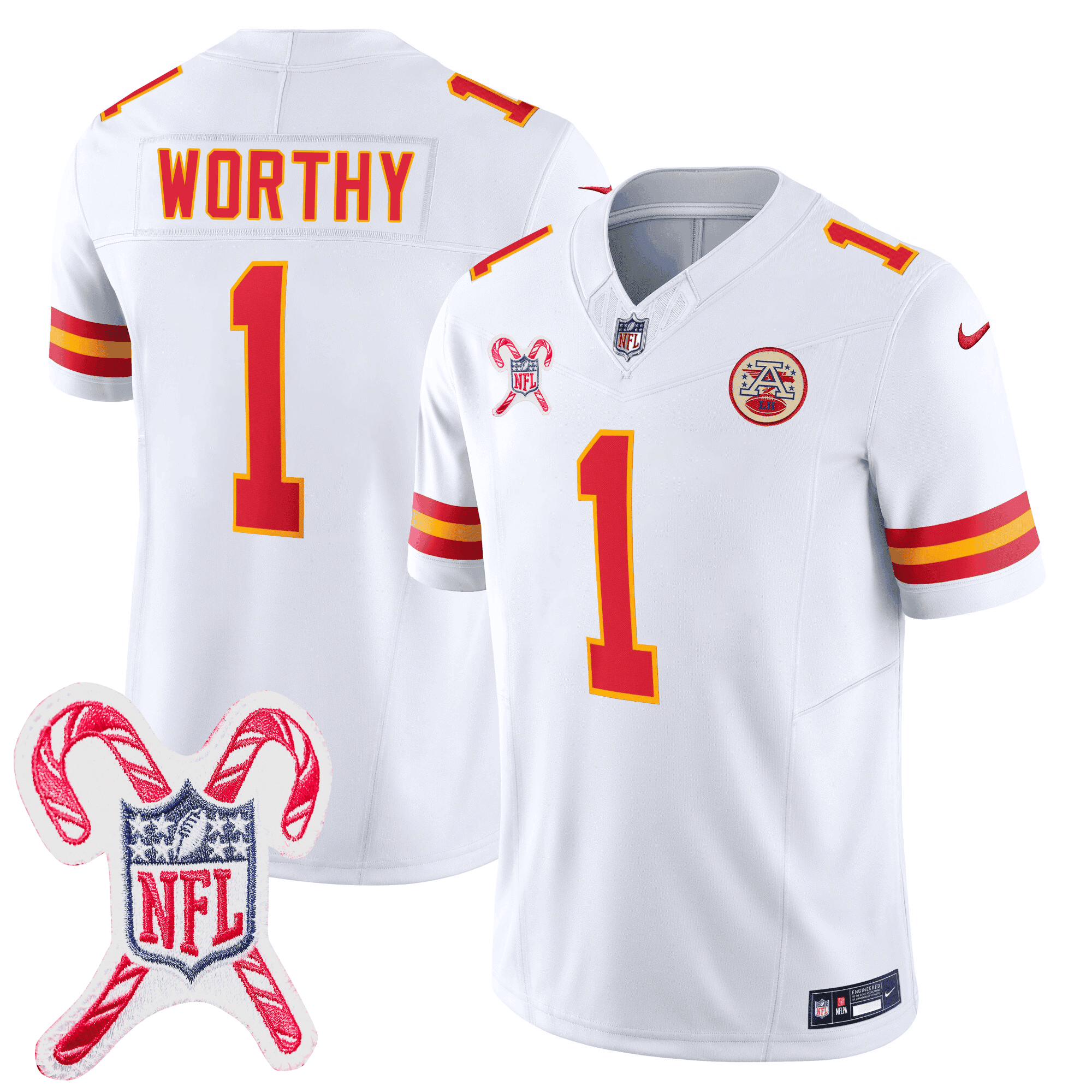 Men's Xavier Worthy Kansas City Chiefs Christmas Patch Vapor Limited White Jersey - All Stitched