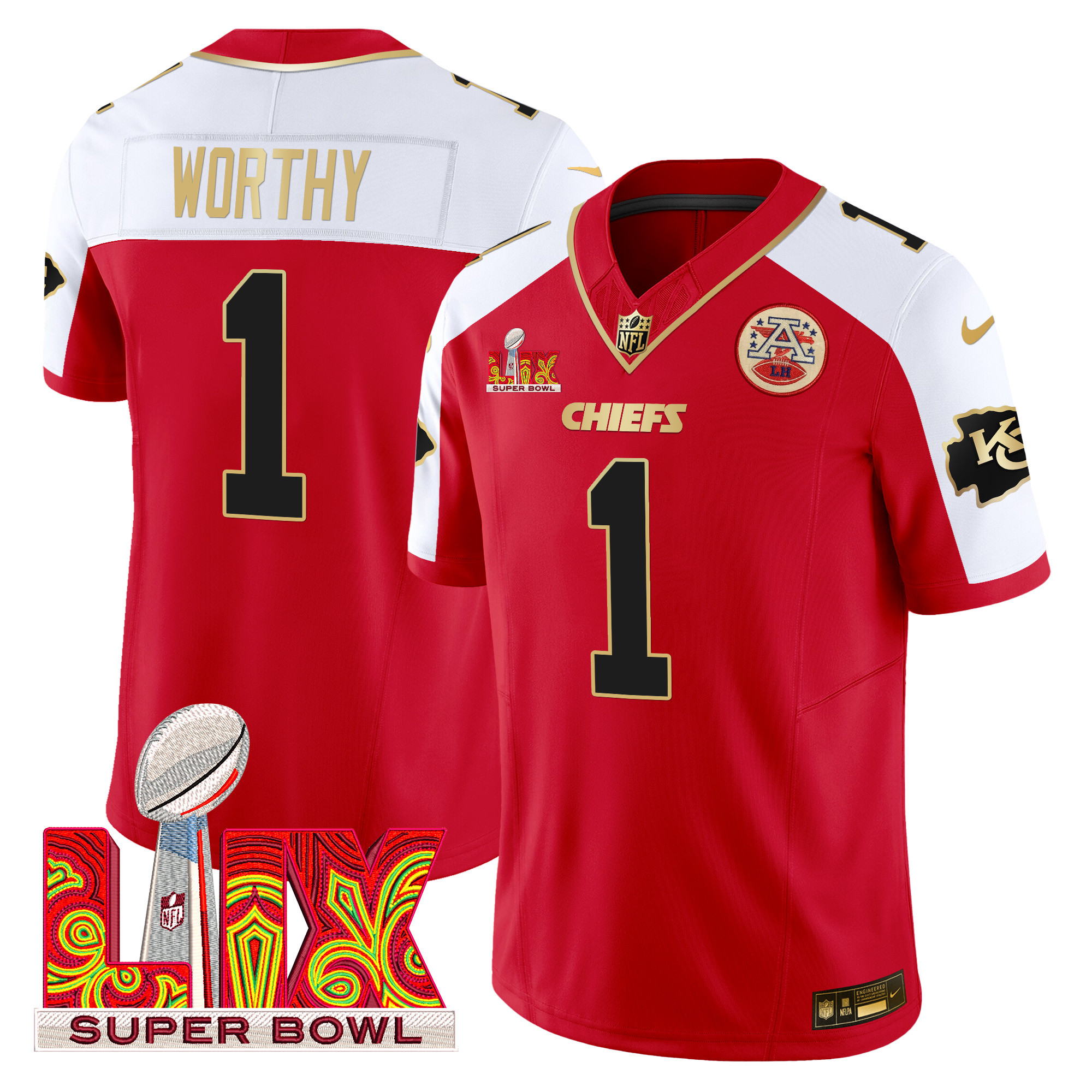 Men's Xavier Worthy Kansas City Chiefs Super Bowl LIX Patch Gold Trim Vapor Limited Red Alternate Jersey - All Stitched