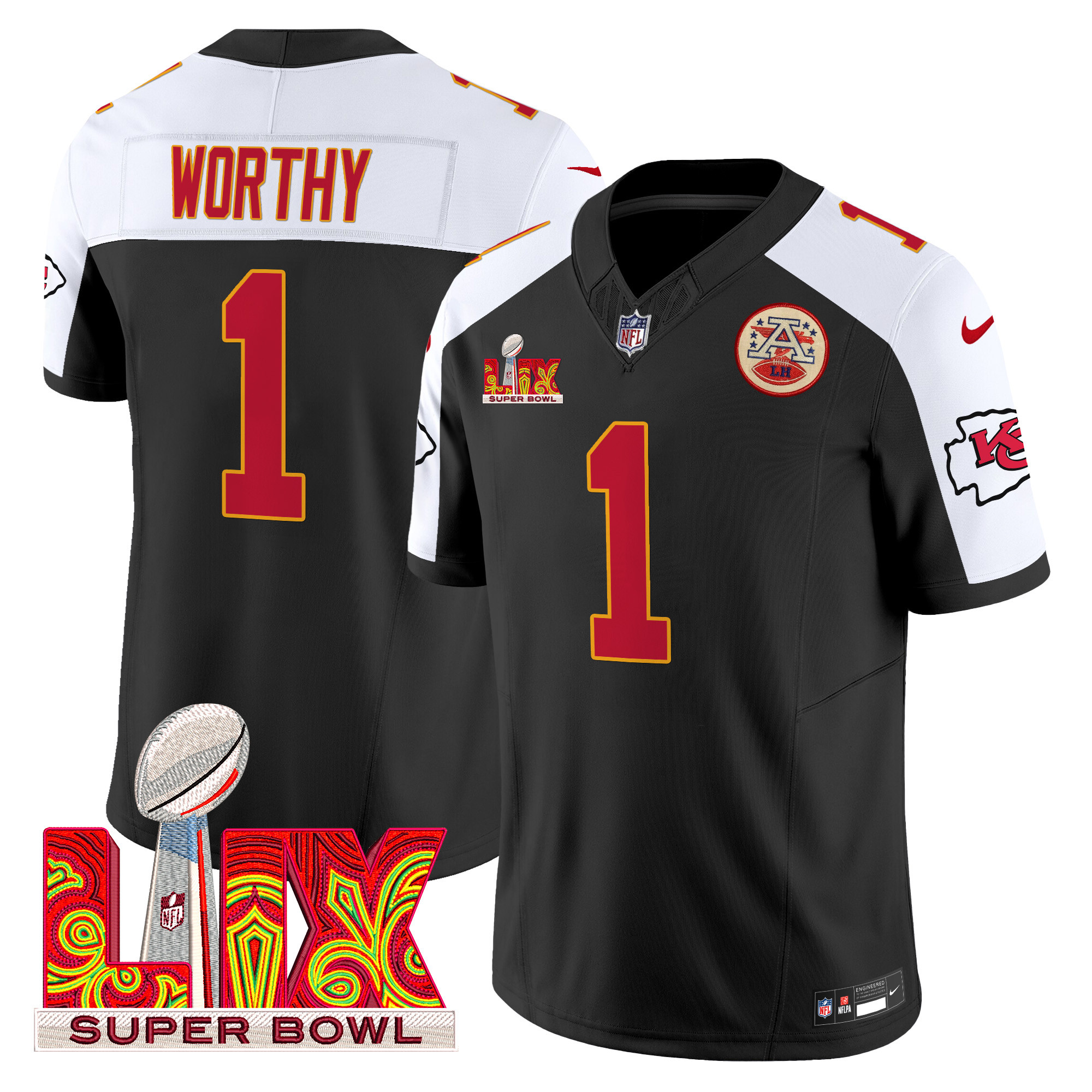 Men's Xavier Worthy Kansas City Chiefs Super Bowl LIX Patch Vapor Limited Black Alternate Jersey - All Stitched