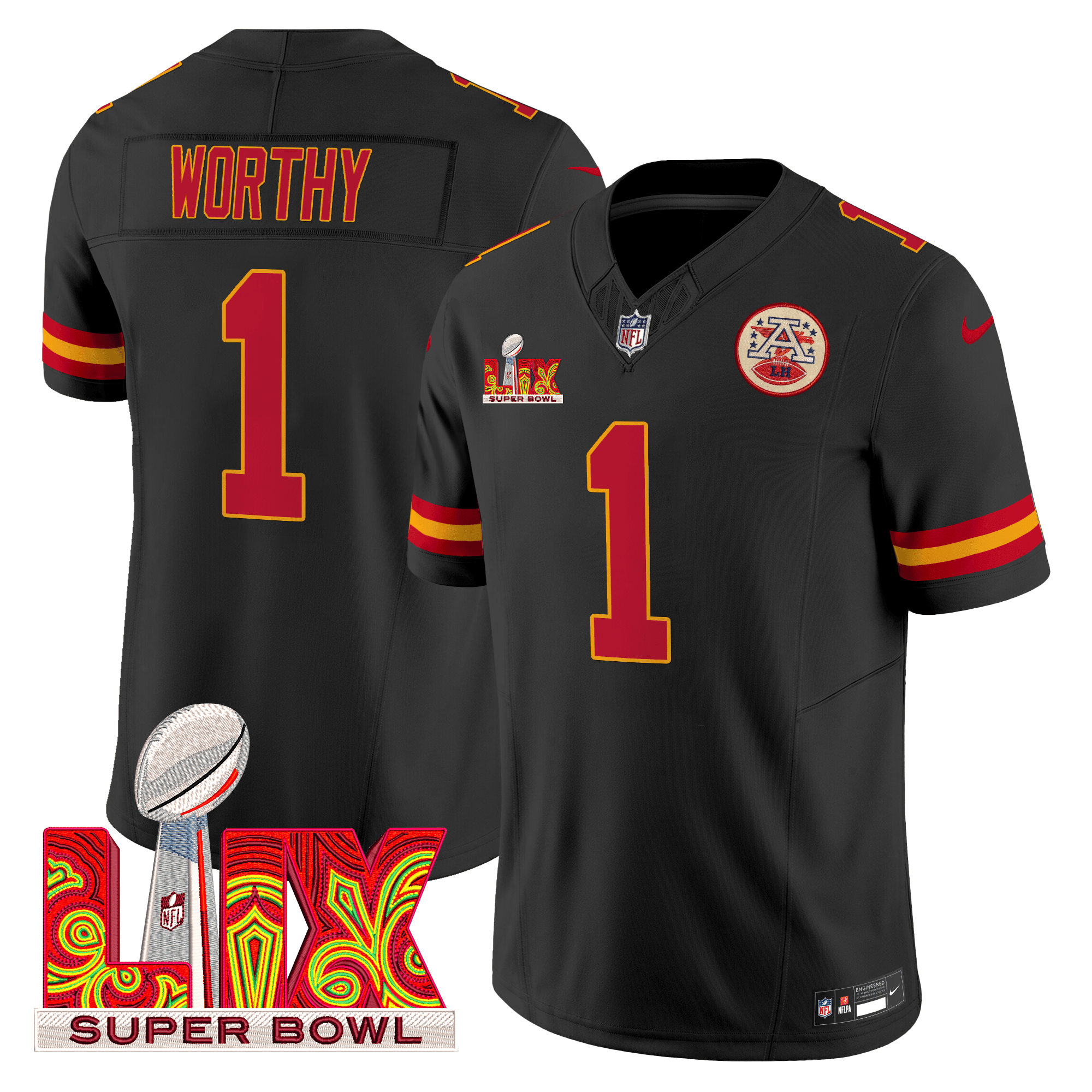 Men's Xavier Worthy Kansas City Chiefs Super Bowl LIX Patch Vapor Limited Black Jersey - All Stitched