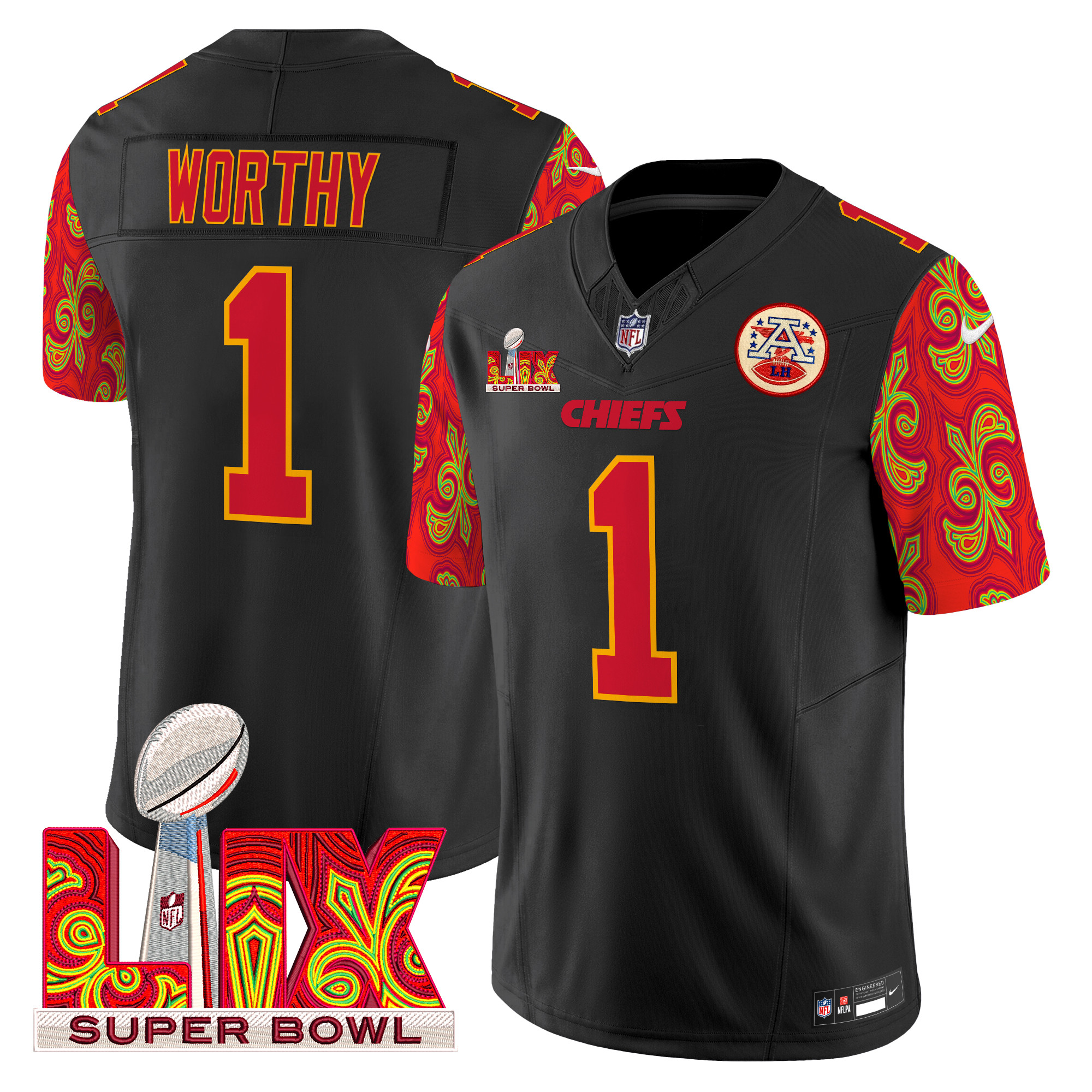 Men's Xavier Worthy Kansas City Chiefs Super Bowl LIX Style Vapor Limited Black Jersey - All Stitched