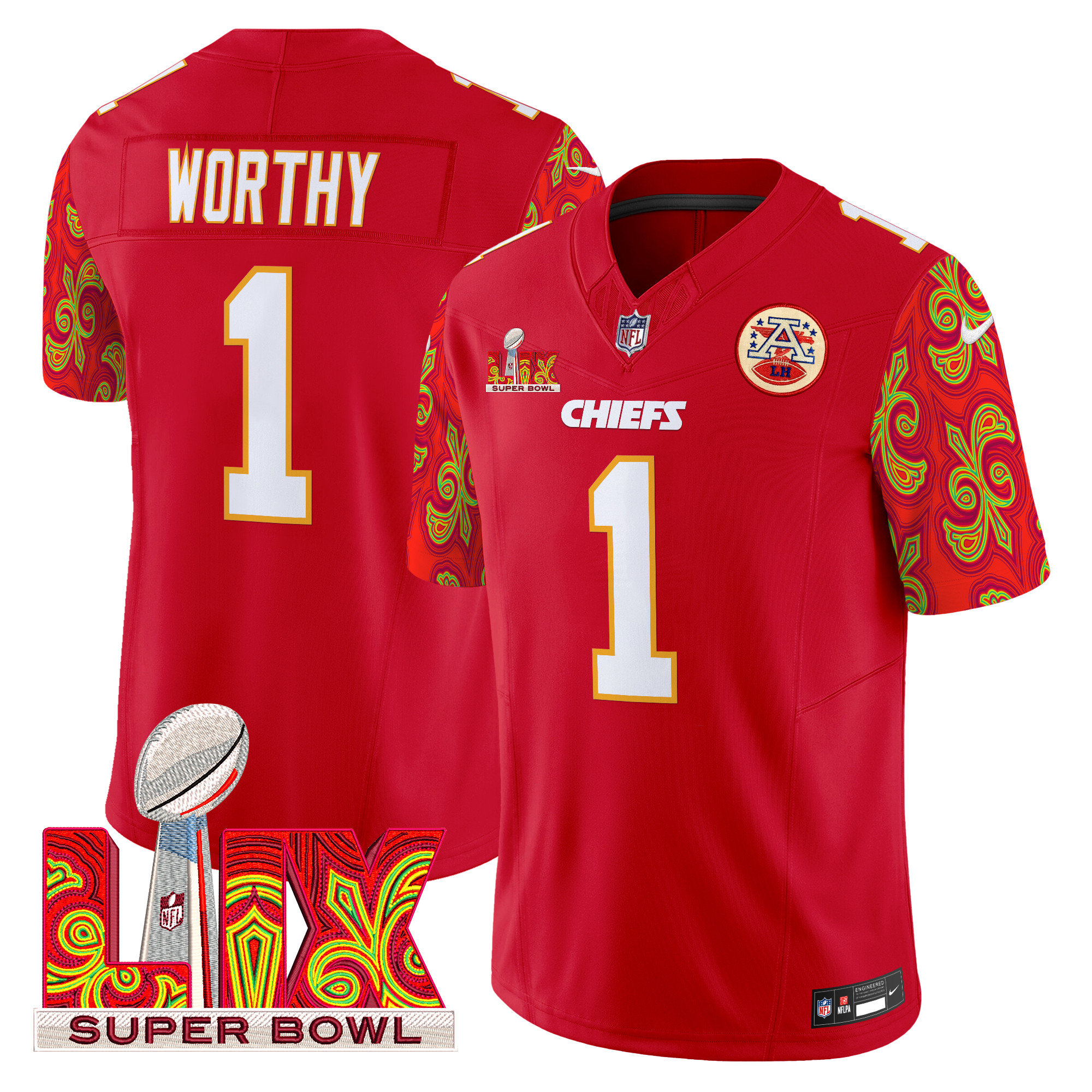 Men's Xavier Worthy Kansas City Chiefs Super Bowl LIX Style Vapor Limited Red Jersey - All Stitched
