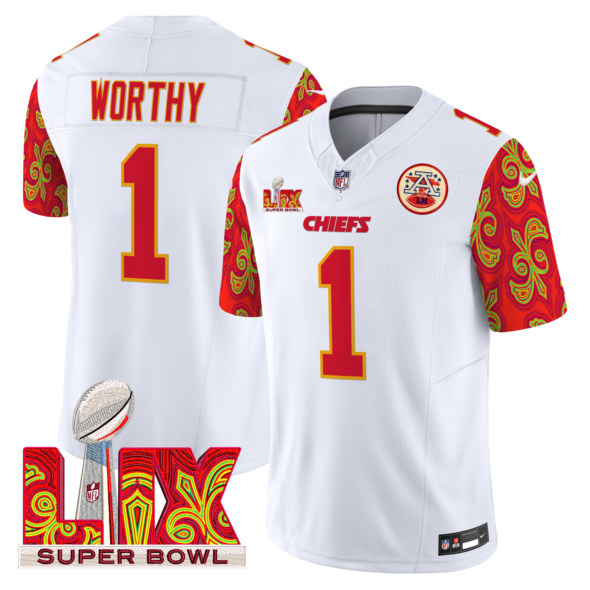 Men's Xavier Worthy Kansas City Chiefs Super Bowl LIX Style Vapor Limited White Jersey - All Stitched
