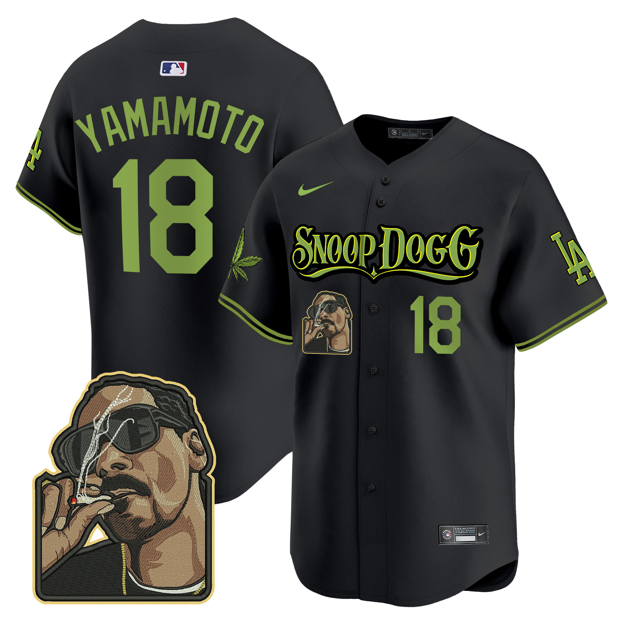 Men's Yamamoto Los Angeles Dodgers Snoop Dogg Vapor Premier Limited Black Jersey - Stitched