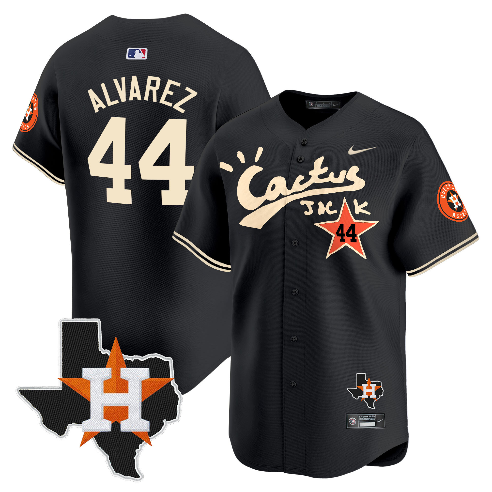 Men's Yordan ¡lvarez Cactus Jack Patch Vapor Premier Limited Black Houston Astros Jersey - All Stitched