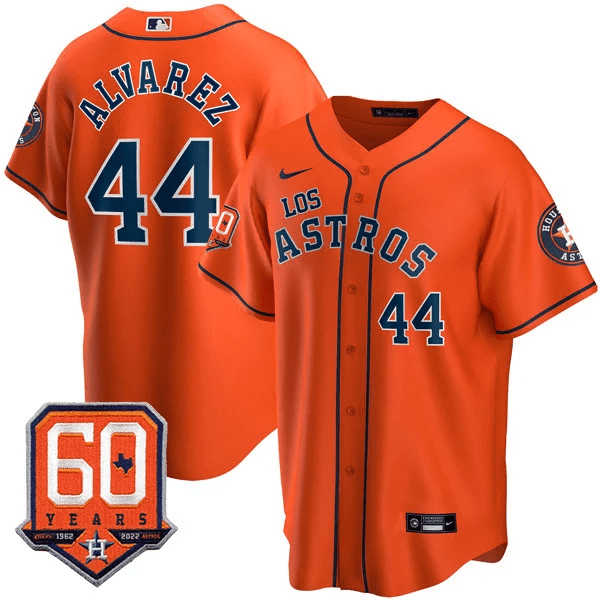 Men's Yordan ¡lvarez Houston Astros - ìLos Astrosî Hispanic Heritage 60th Anniversary Patch Orange Jersey ñ All Stitched