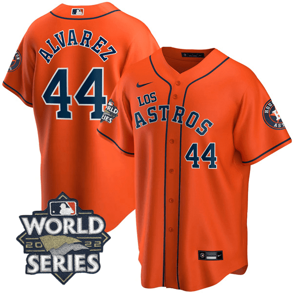 Men's Yordan ¡lvarez Houston Astros - ìLos Astrosî Hispanic Heritage World Series Patch Orange Jersey ñ All Stitched