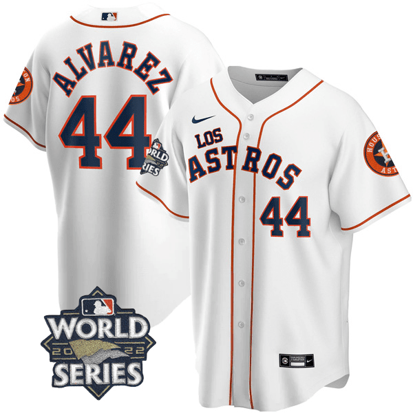 Men's Yordan ¡lvarez Houston Astros - ìLos Astrosî Hispanic Heritage World Series Patch White Jersey ñ All Stitched