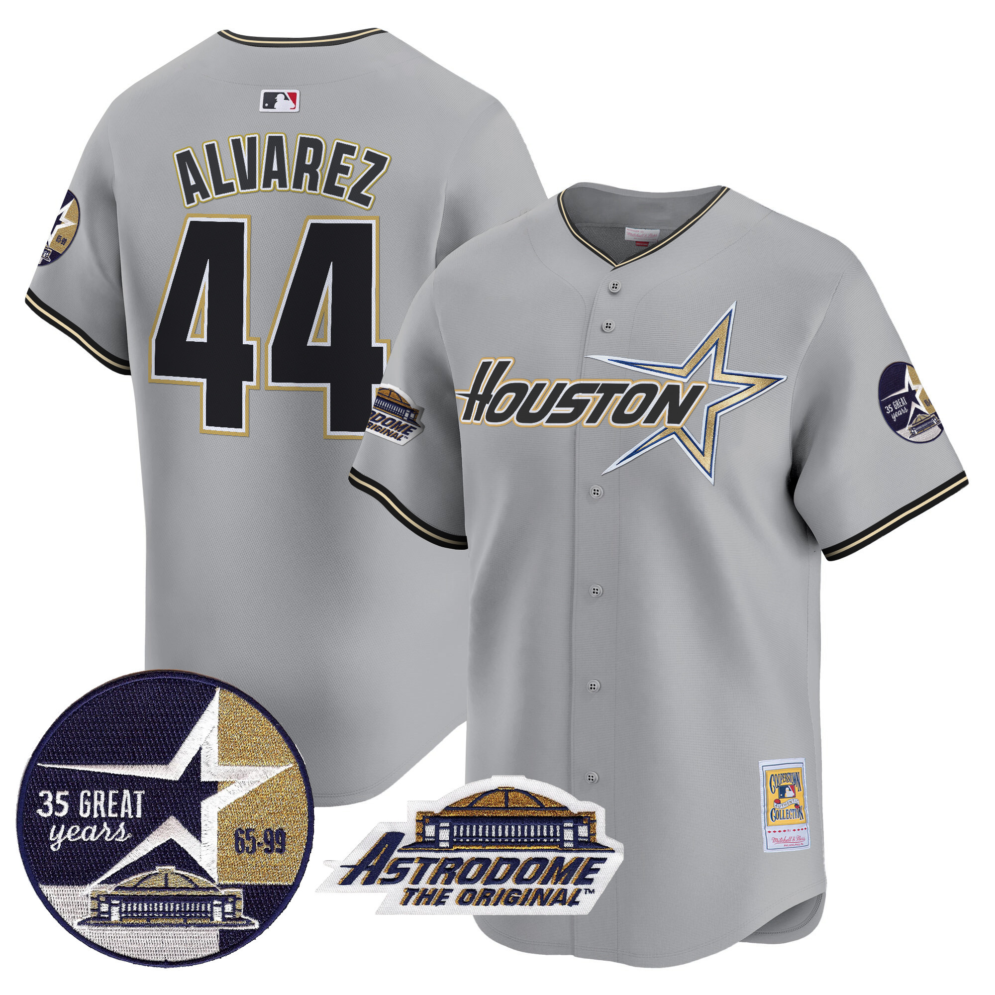Men's Yordan ¡lvarez Houston Astros 1999 Throwback 35th & Astrodome Patch Vapor Premier Limited Gray Jersey V2 - All Stitched