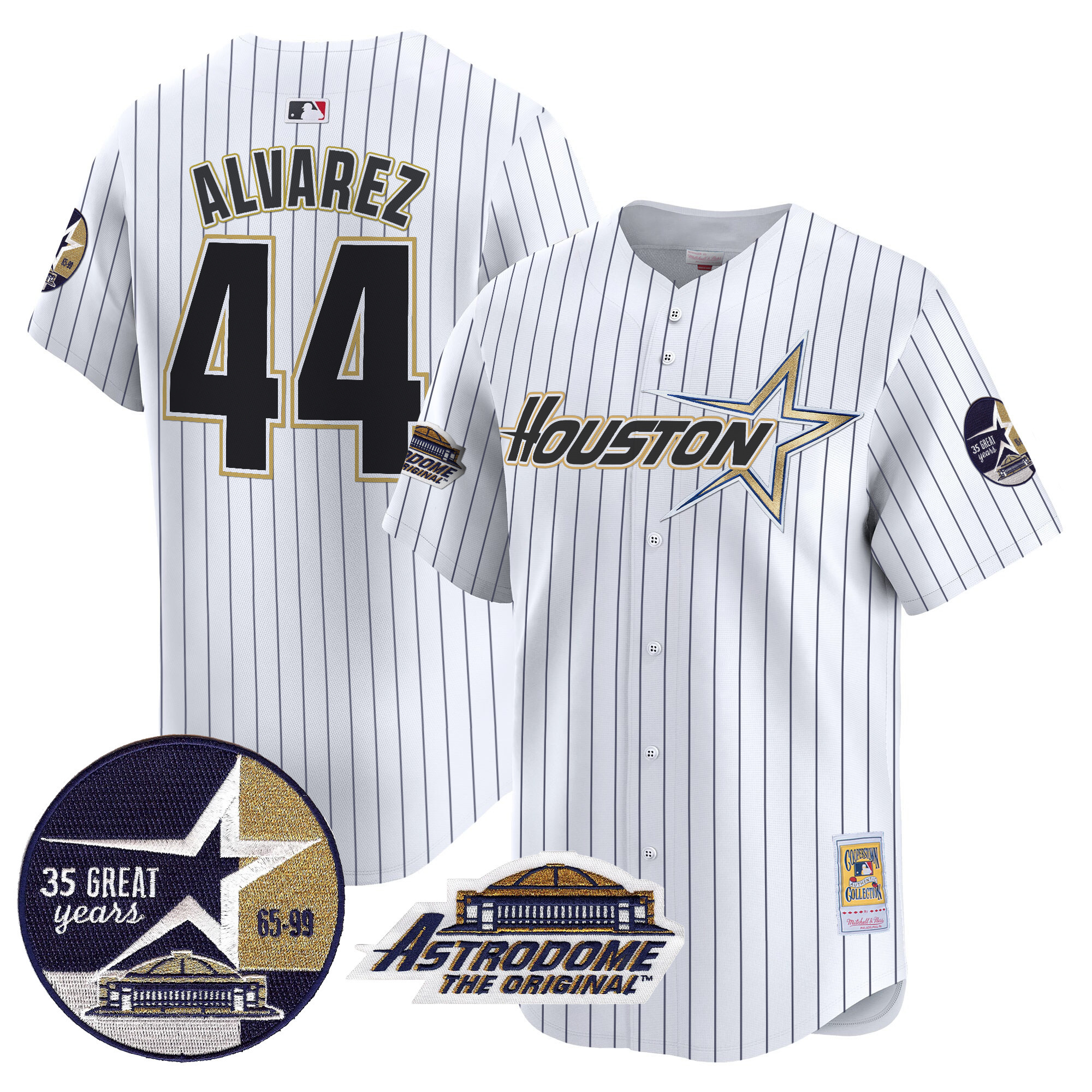 Men's Yordan ¡lvarez Houston Astros 1999 Throwback 35th & Astrodome Patch Vapor Premier Limited Pinstripe Jersey V2 - All Stitched