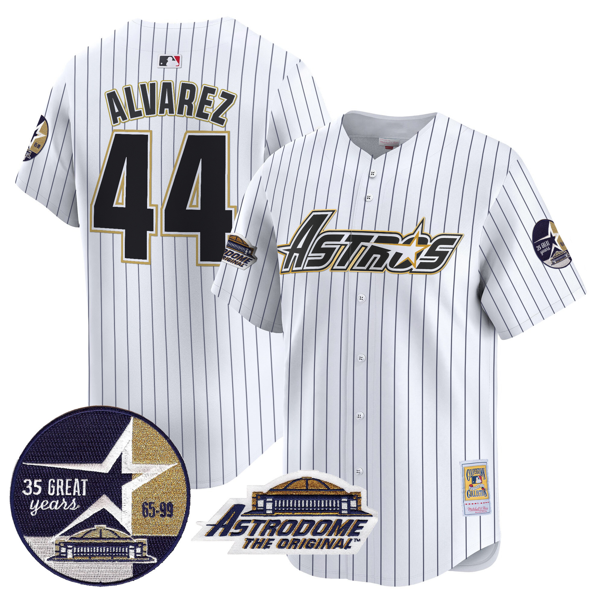 Men's Yordan ¡lvarez Houston Astros 1999 Throwback 35th & Astrodome Patch Vapor Premier Limited Pinstripe Jersey V3 - All Stitched