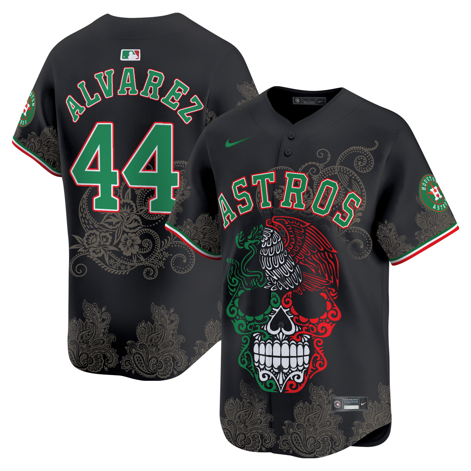 Men's Yordan ¡lvarez Houston Astros Aztec Warrior Skull Vapor Limited Black Jersey - Printed