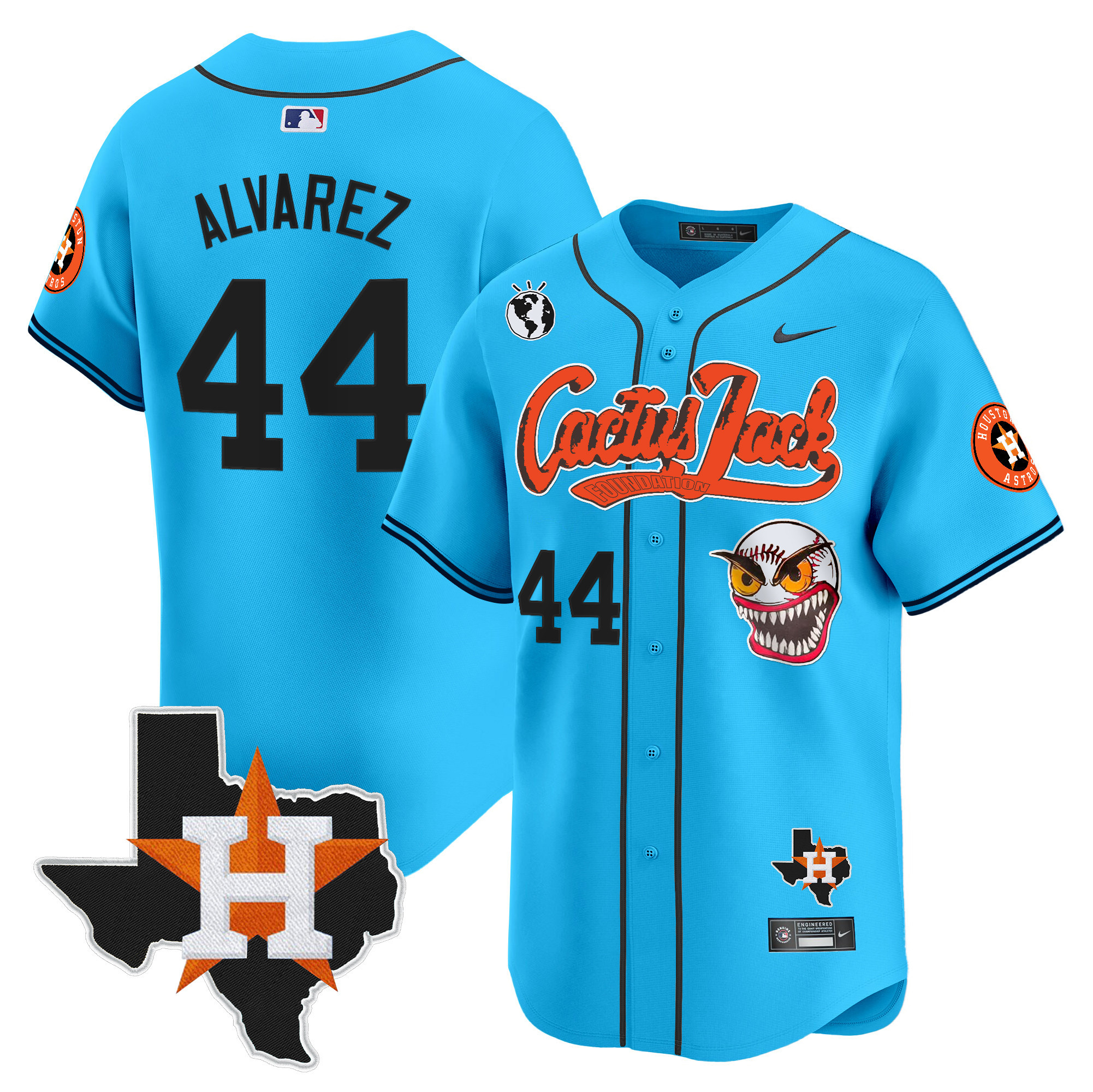 Men's Yordan ¡lvarez Houston Astros Cactus Jack Patch Vapor Premier Limited Light Blue Jersey V12 - Stitched