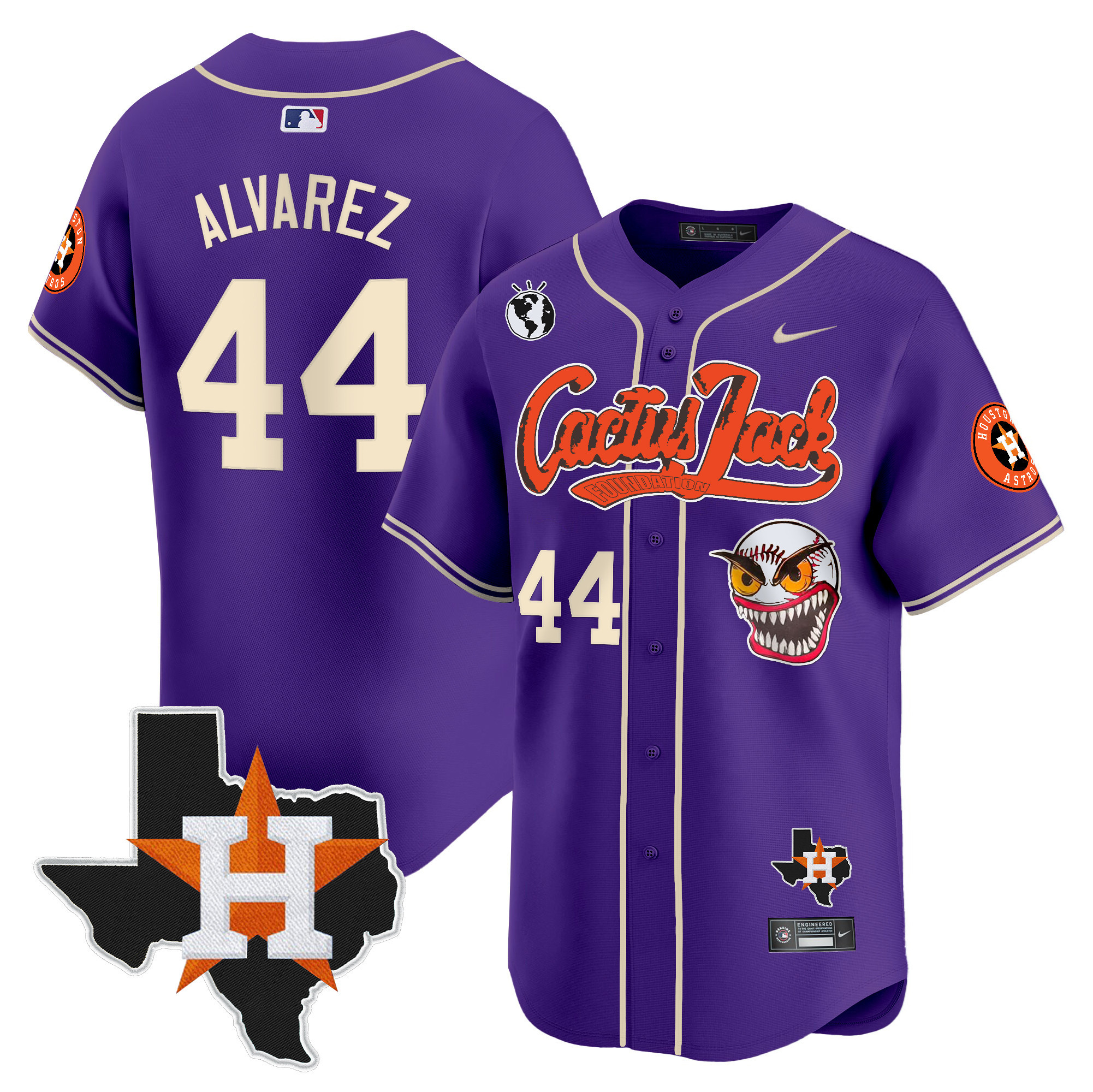 Men's Yordan ¡lvarez Houston Astros Cactus Jack Patch Vapor Premier Limited Purple Jersey V12 - Stitched