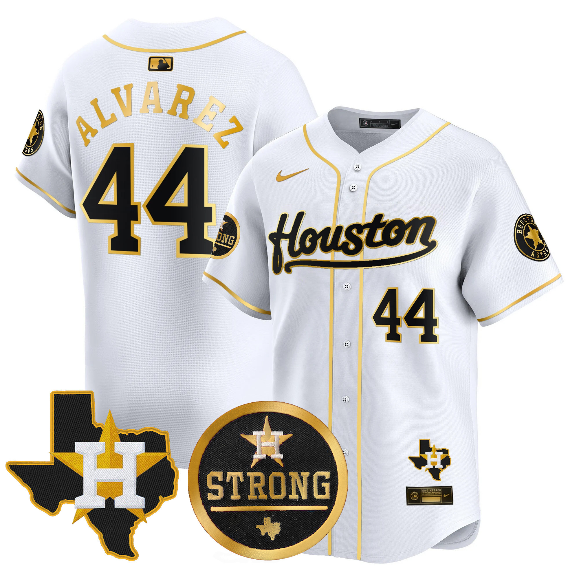 Men's Yordan ¡lvarez Houston Astros "Houston Strong" Patch Vapor Premier Limited White Gold Jersey - All Stitched