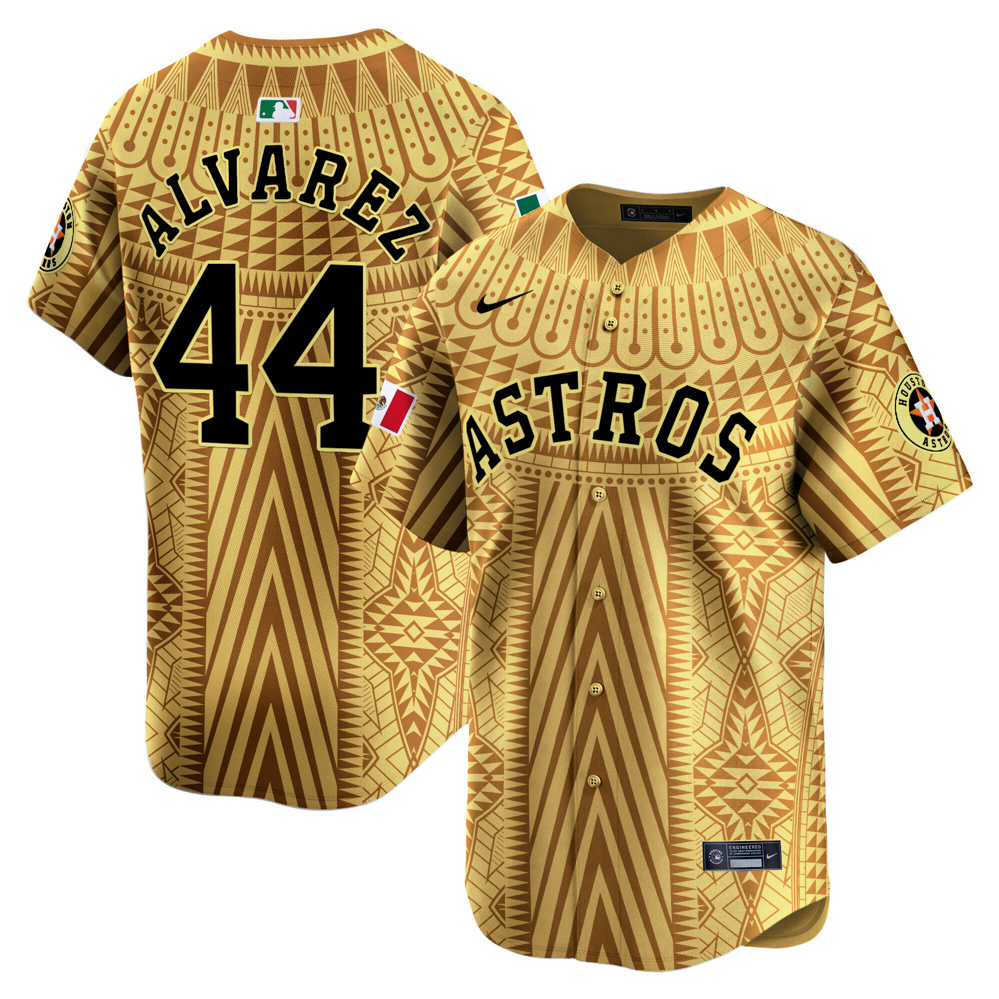Men's Yordan ¡lvarez Houston Astros Mexico Aztec Pattern Vapor Premier Limited Gold Jersey - Printed