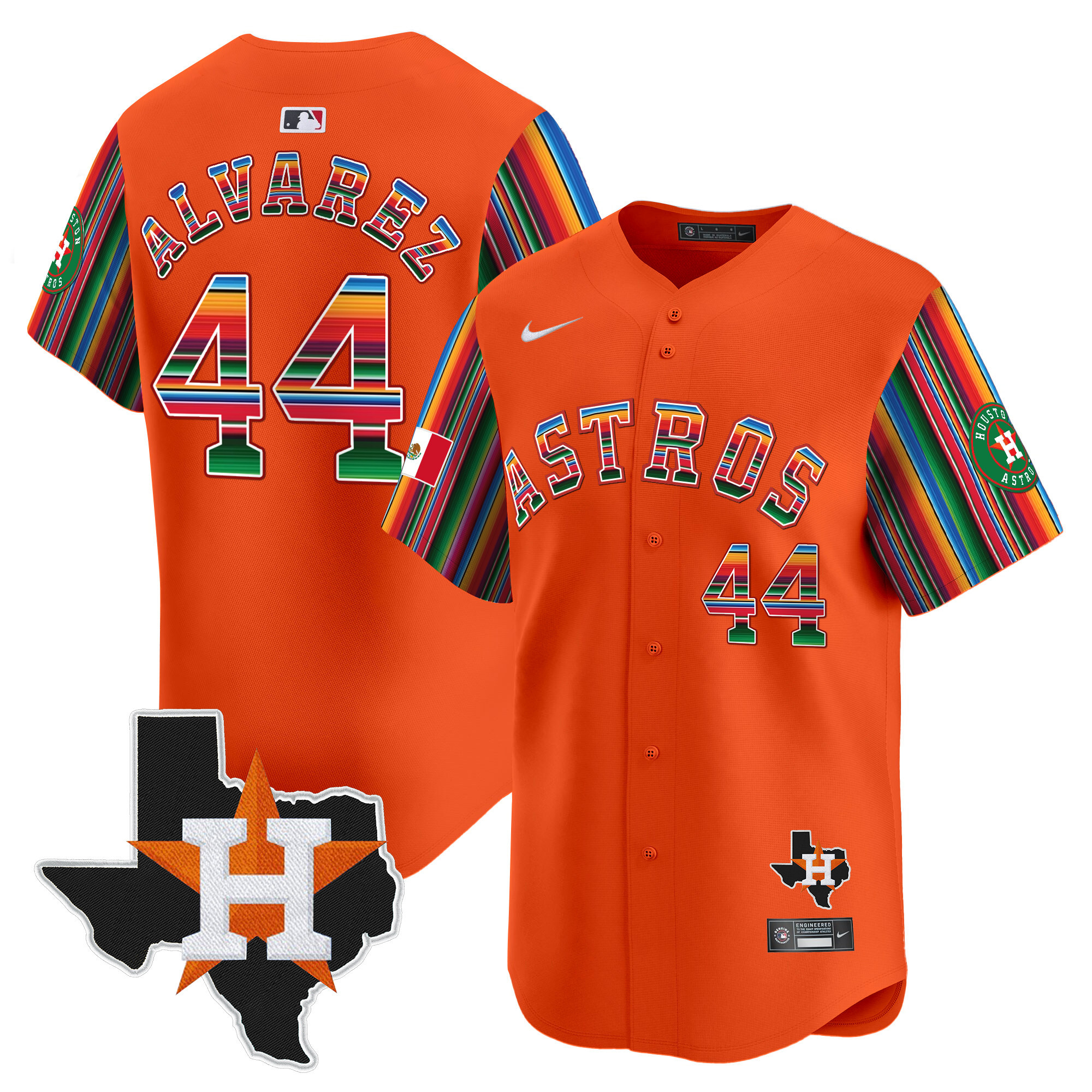 Men's Yordan ¡lvarez Houston Astros Mexico Texas Patch Vapor Premier Limited Orange Jersey V5 - All Stitched