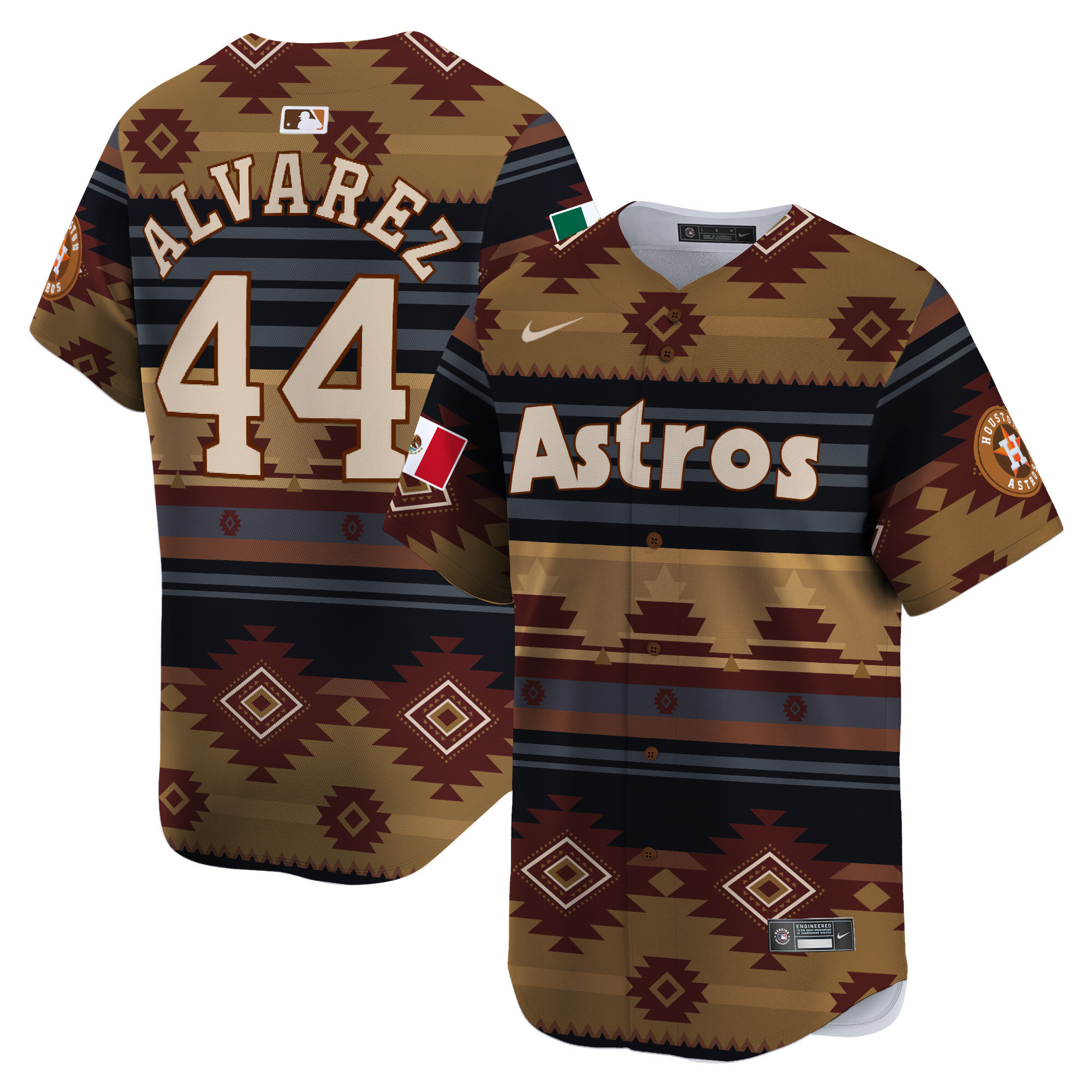 Men's Yordan ¡lvarez Houston Astros Mexico Traditional Pattern Vapor Premier Limited Brown Jersey - Printed