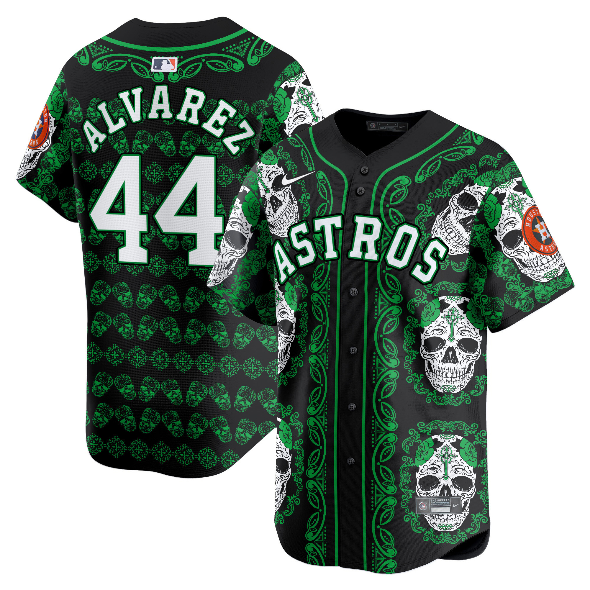 Men's Yordan ¡lvarez Houston Astros Paisley Sugar Skull Vapor Premier Limited Green Jersey - Printed