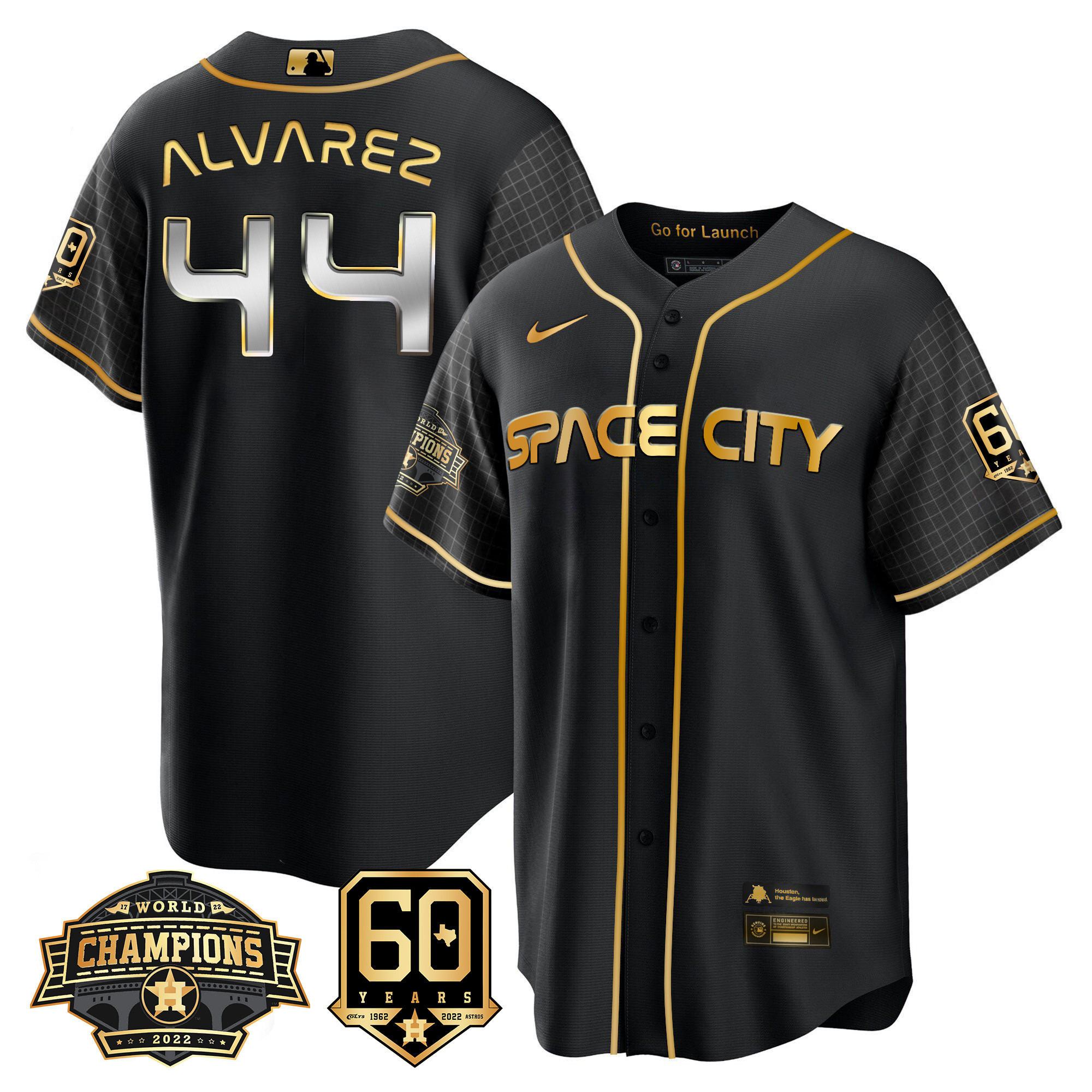 Men's Yordan ¡lvarez Houston Astros Space City 2022 Champions & 60th Anniversary Patch Cool Black Jersey ñ All Stitched