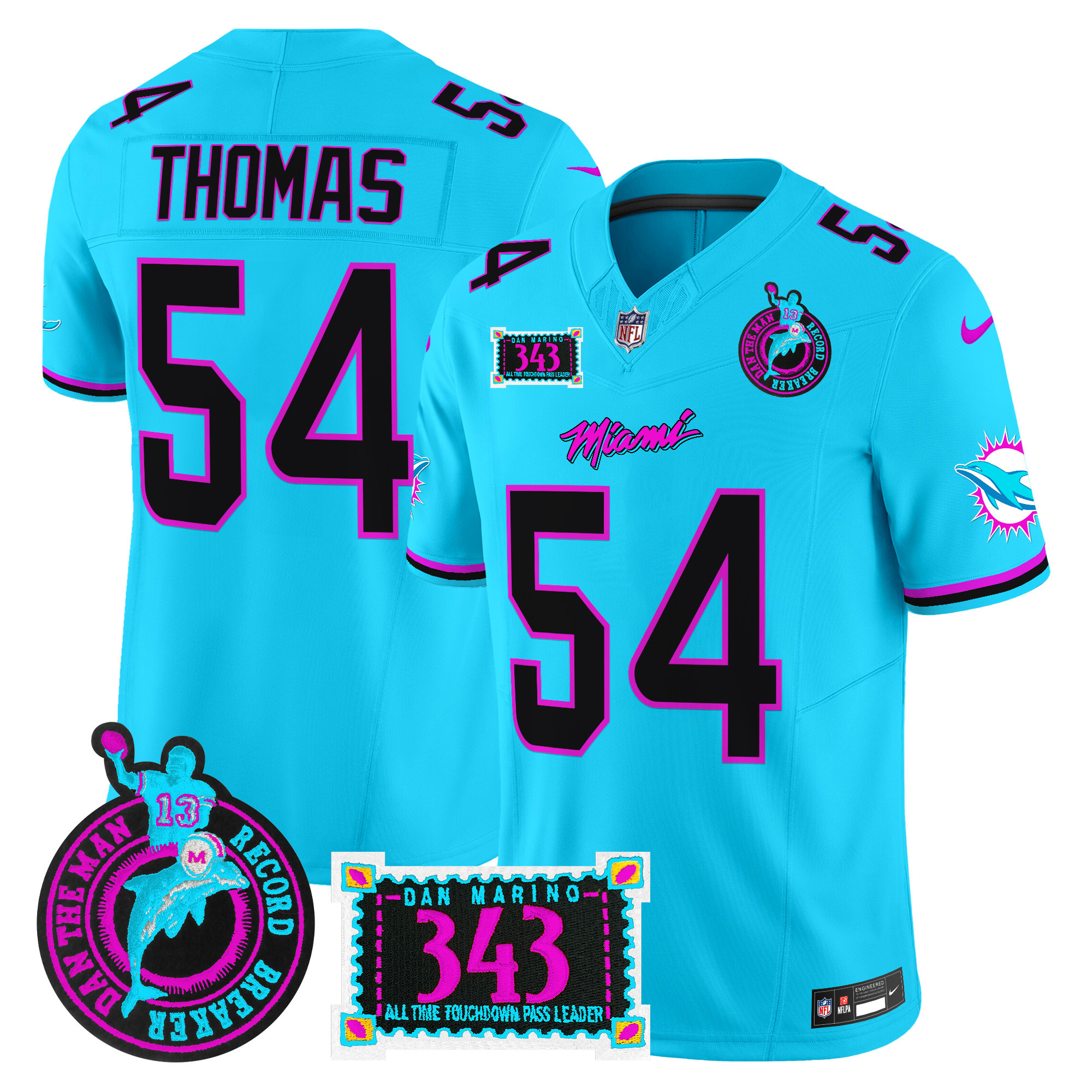 Men's Zach Thomas Miami Dolphins "Dan the Man Record Breaker" Patch Vapor Limited Aqua Jersey - All Stitched