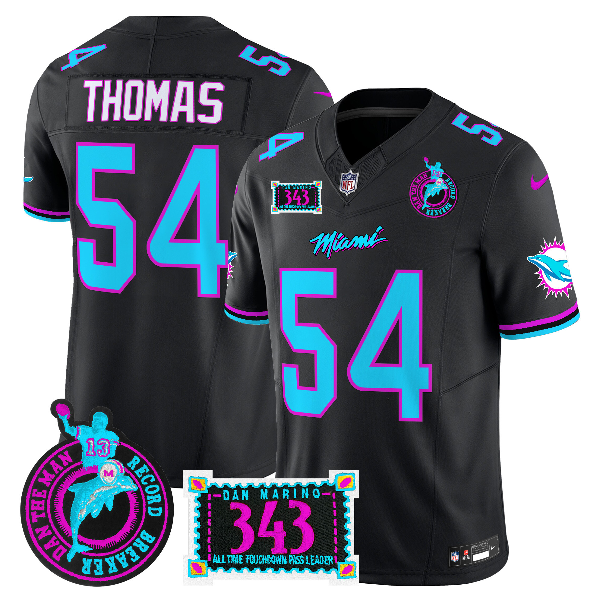 Men's Zach Thomas Miami Dolphins "Dan the Man Record Breaker" Patch Vapor Limited Black Jersey - All Stitched