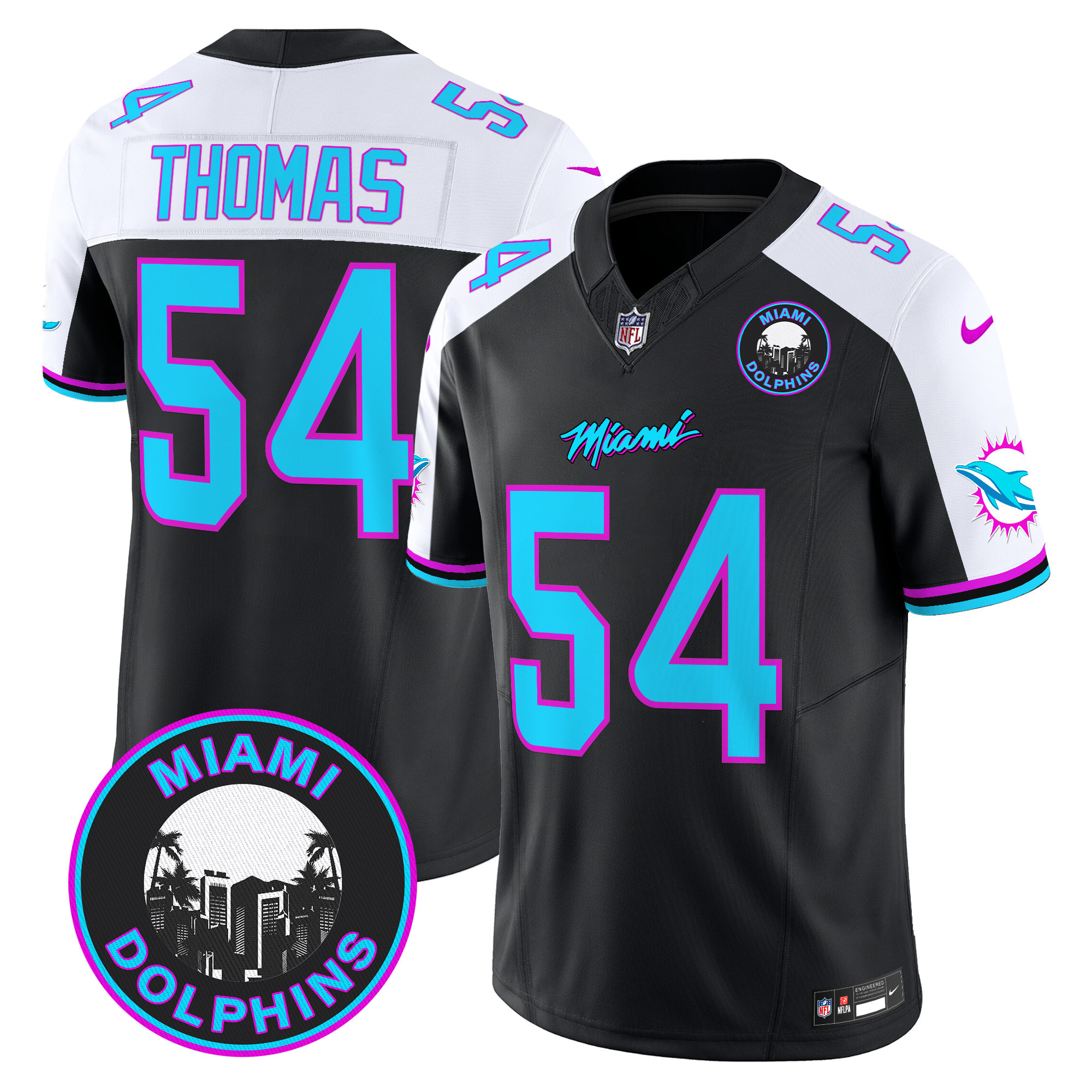 Men's Zach Thomas Miami Dolphins "Miami Vice" Vapor Limited Black Alternate Jersey V3 - All Stitched