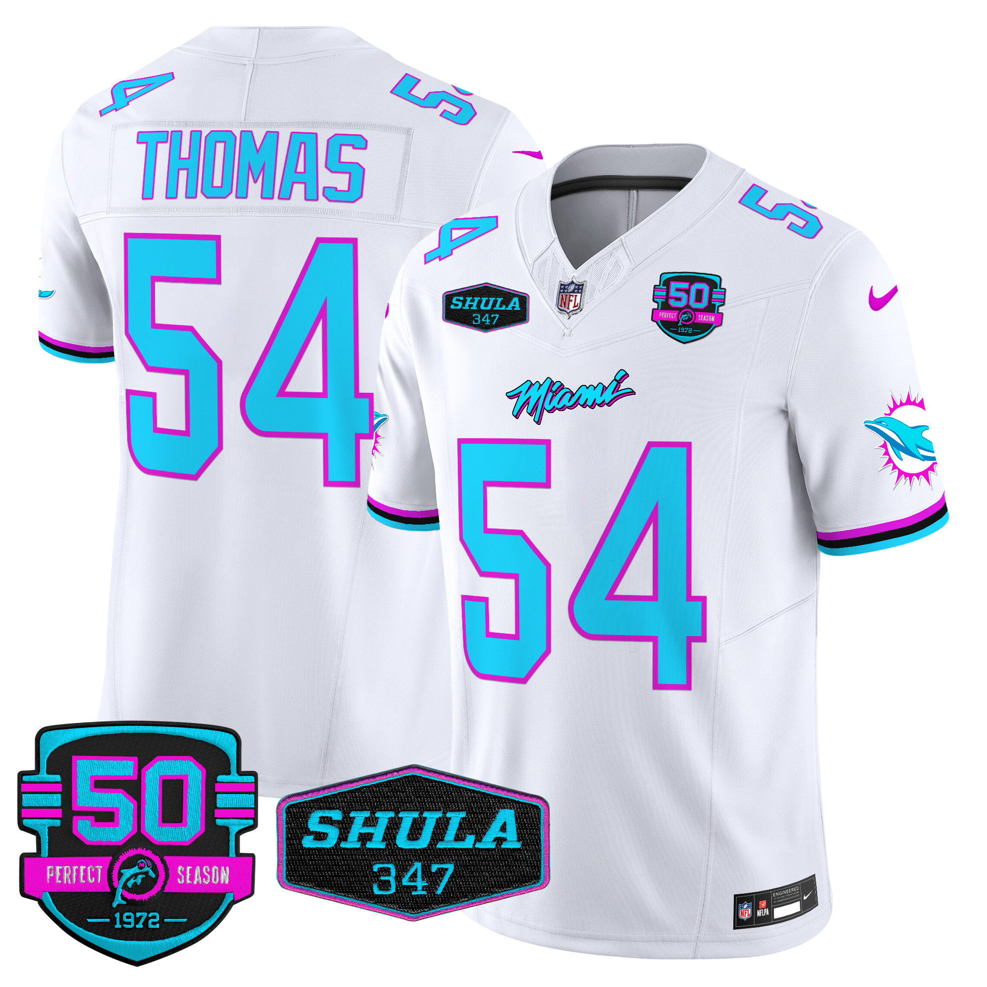 Men's Zach Thomas Miami Dolphins "Miami Vice" Vapor Limited White Jersey V4 - All Stitched