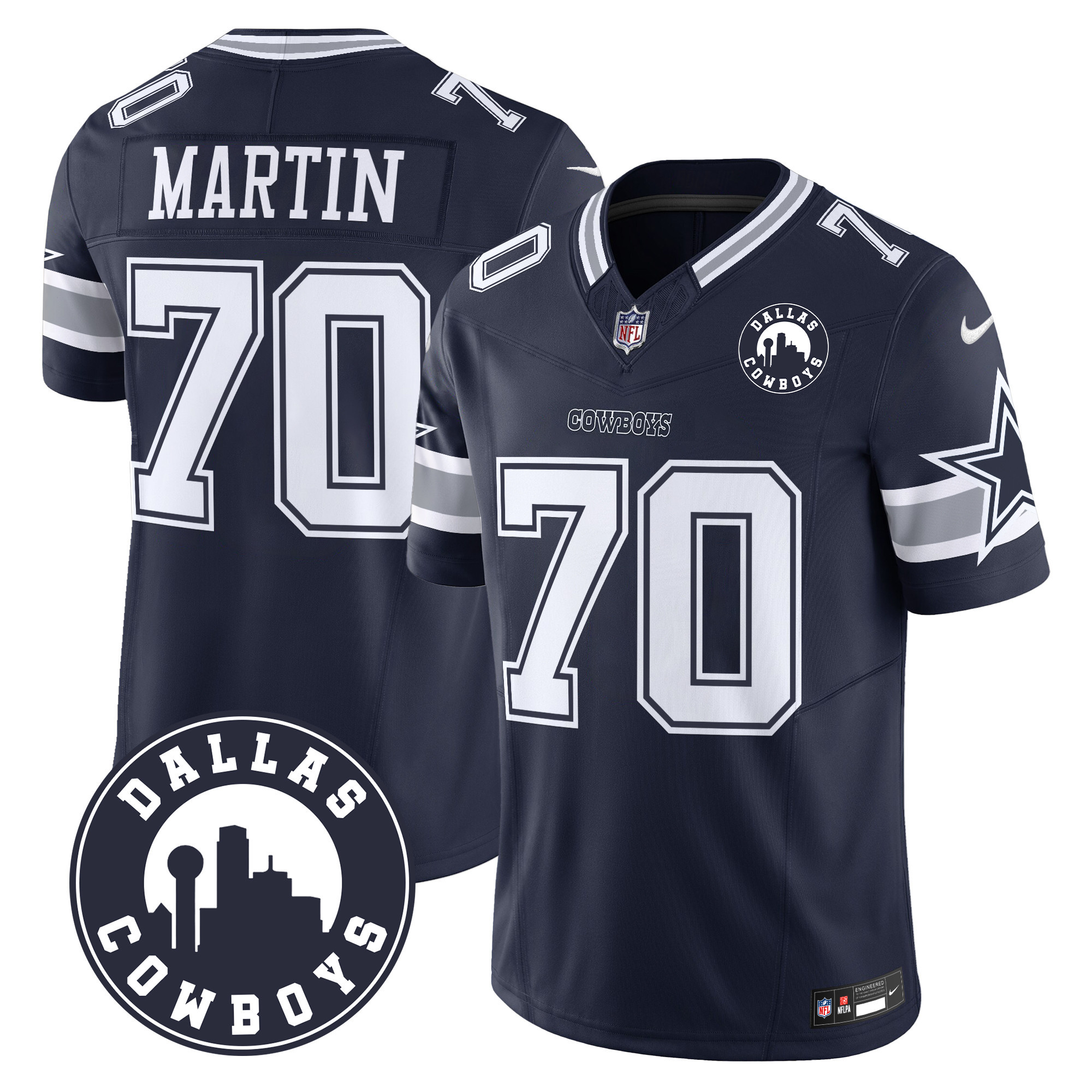 Men's Zack Martin Dallas Cowboys "Dallas City" Patch Vapor Limited Navy Jersey - All Stitched