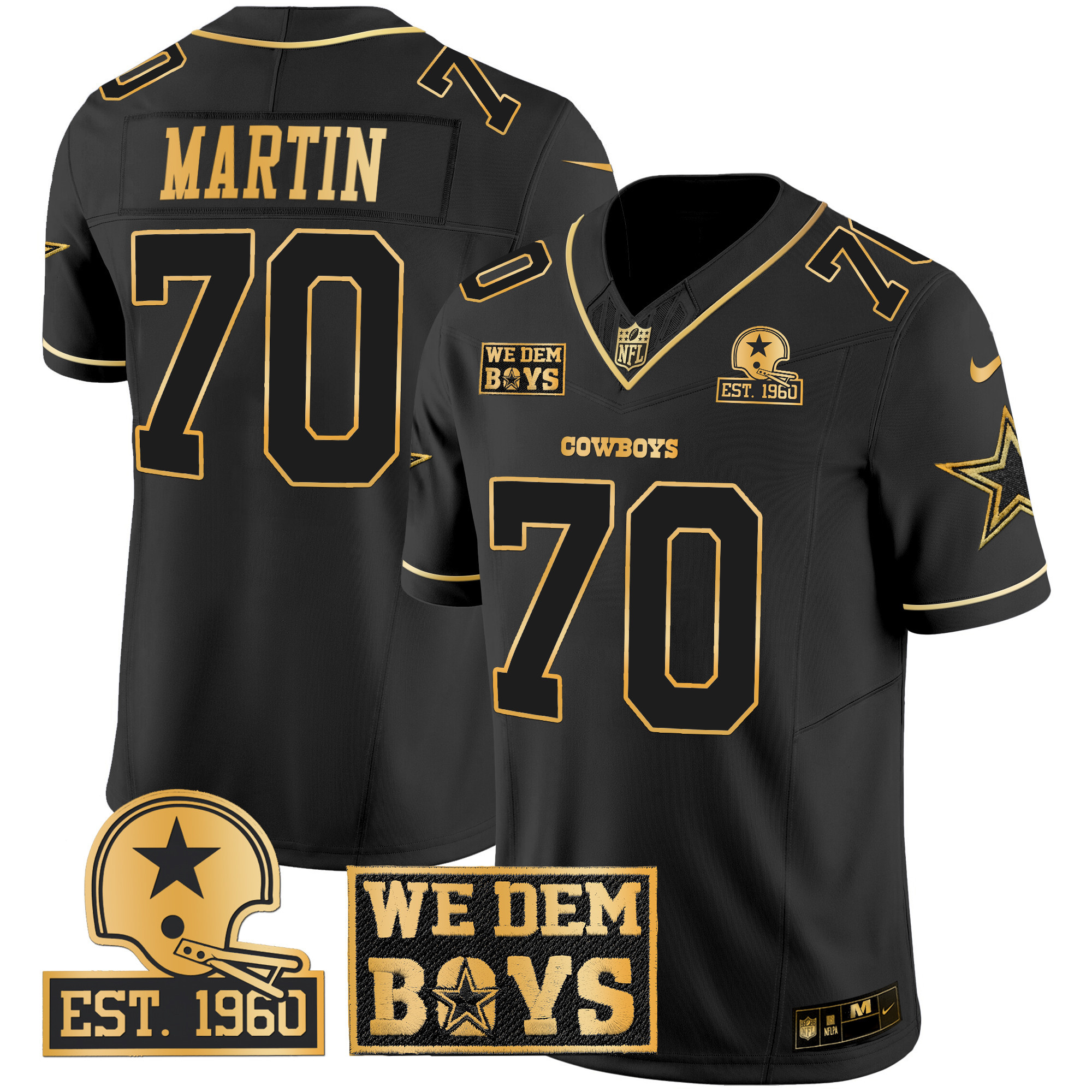 Men's Zack Martin Dallas Cowboys Est. 1960 & We Dem Boyz Patch Gold Vapor Limited Black Gold Jersey - All Stitched