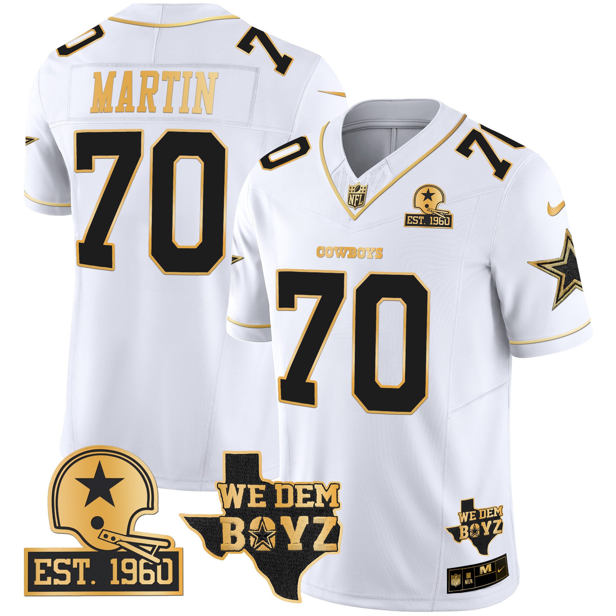 Men's Zack Martin Dallas Cowboys Est. 1960 & We Dem Boyz Patch Gold Vapor Limited White Gold Jersey V2 - All Stitched