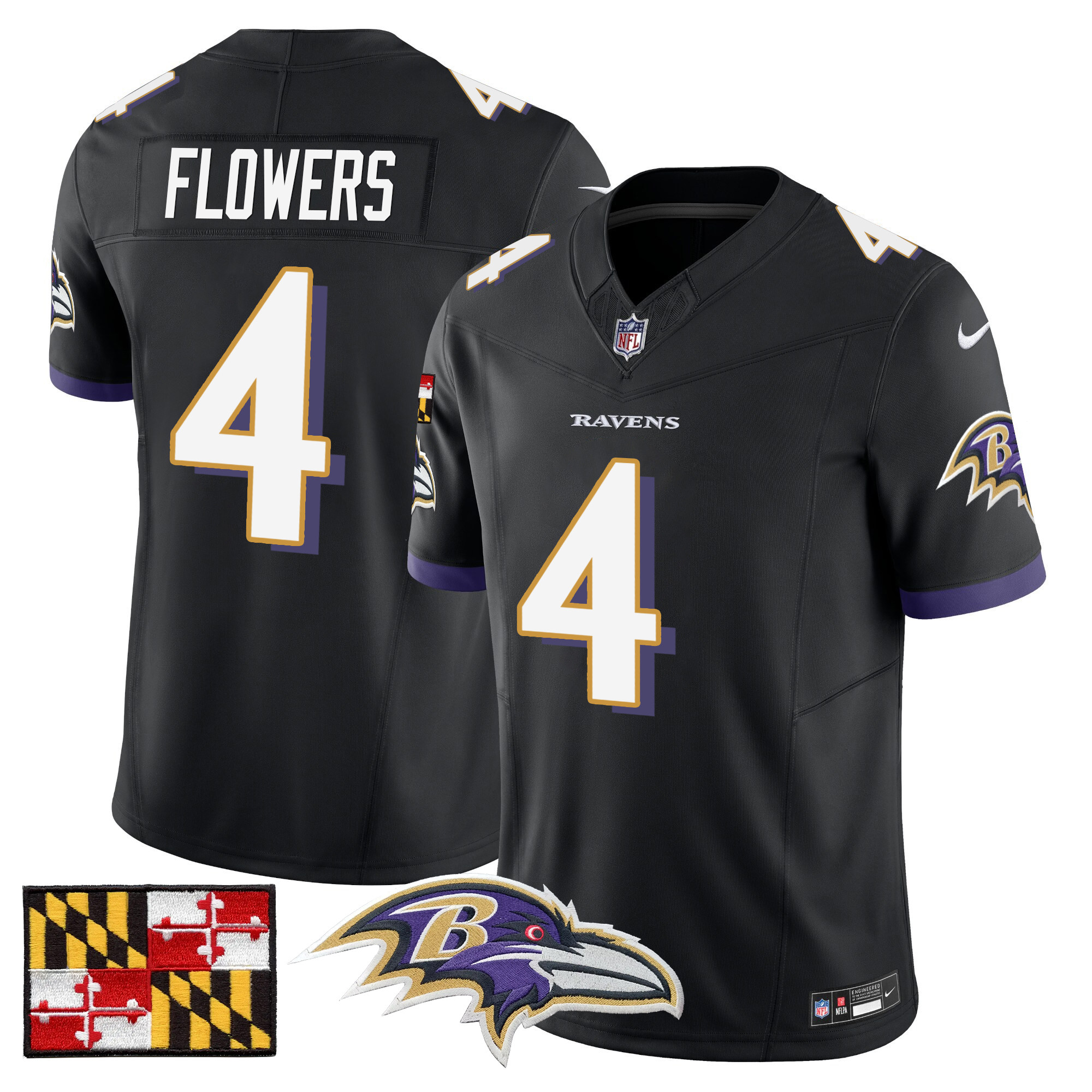 Men's Zay Flowers Baltimore Ravens 2024 Maryland Flag Vapor Limited Black Jersey - All Stitched