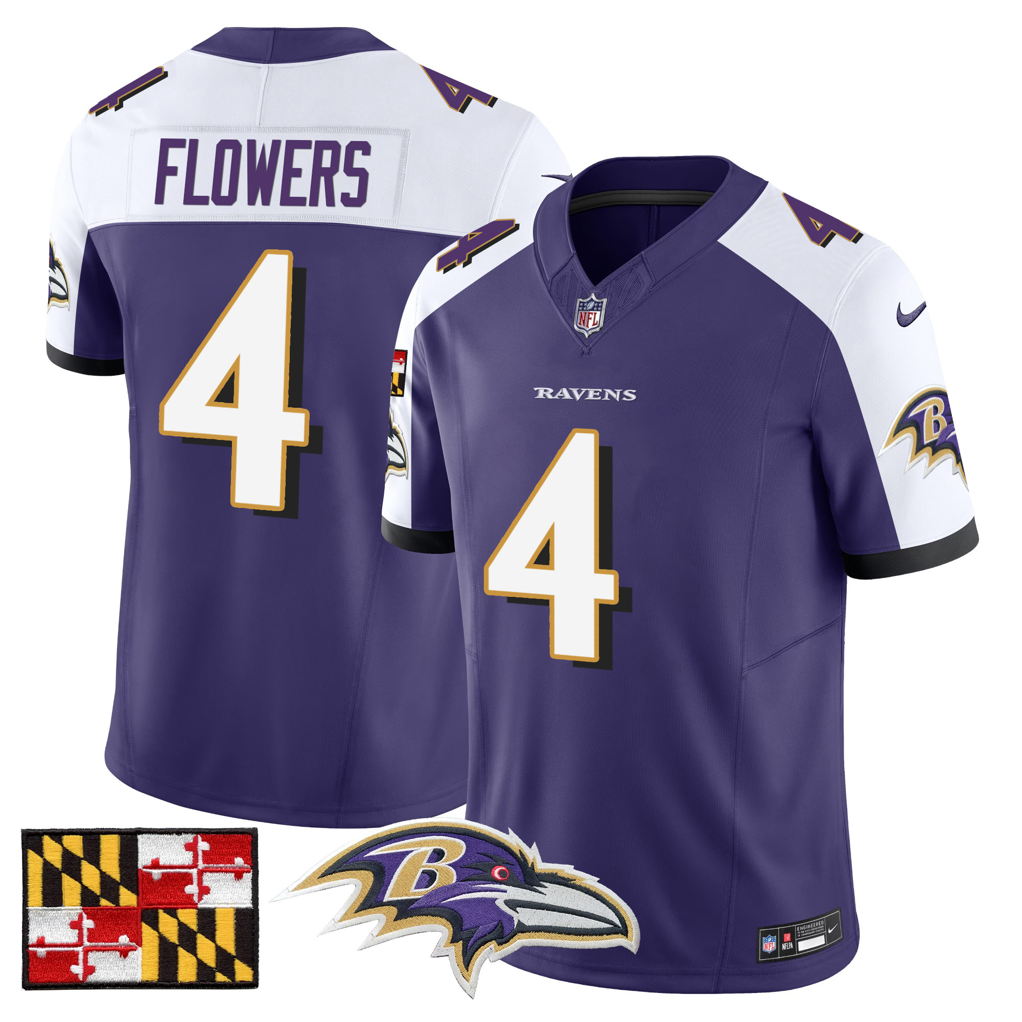 Men's Zay Flowers Baltimore Ravens 2024 Maryland Flag Vapor Limited Purple Alternate Jersey - All Stitched