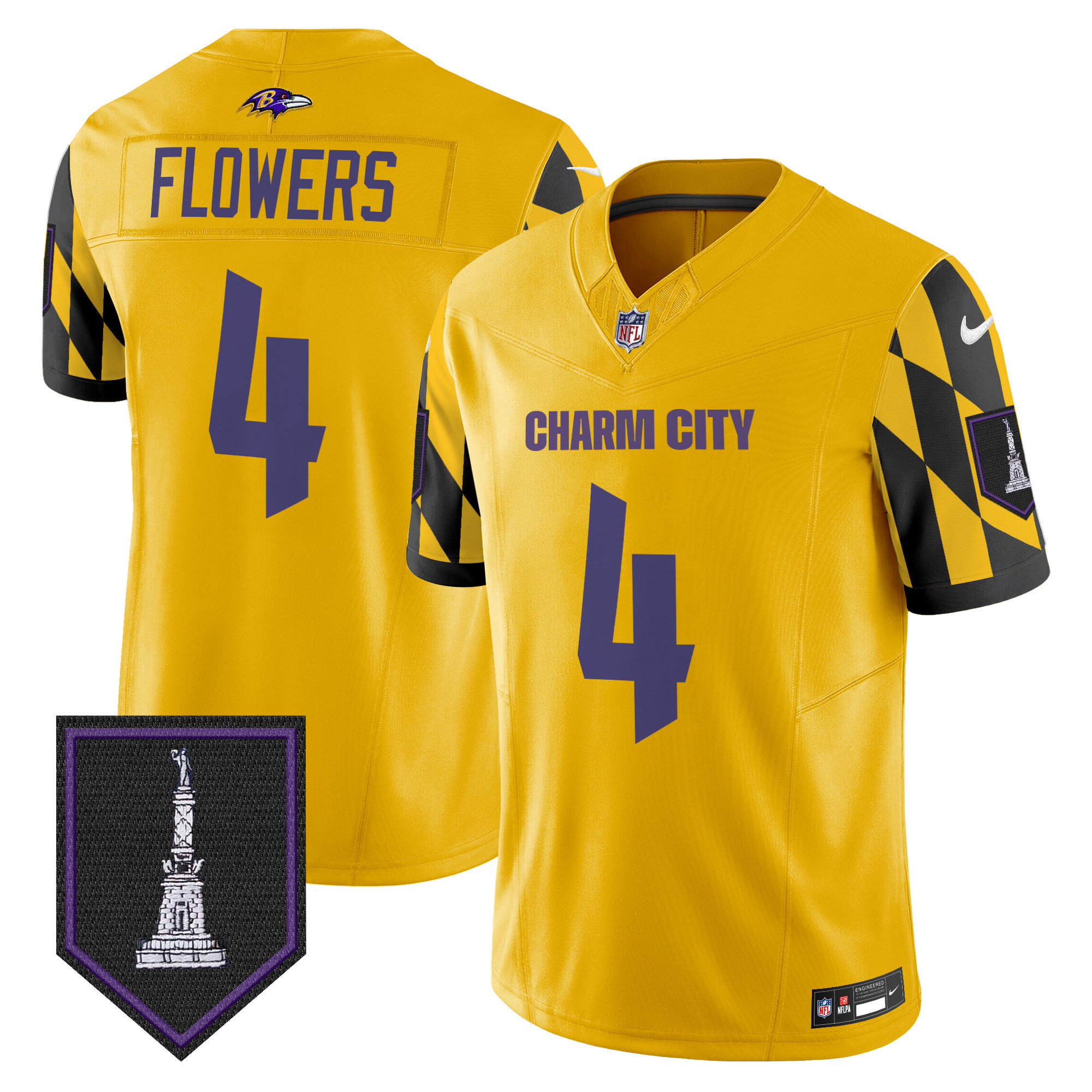 Men's Zay Flowers Baltimore Ravens City Edition Patch Vapor Limited Gold Jersey - All Stitched