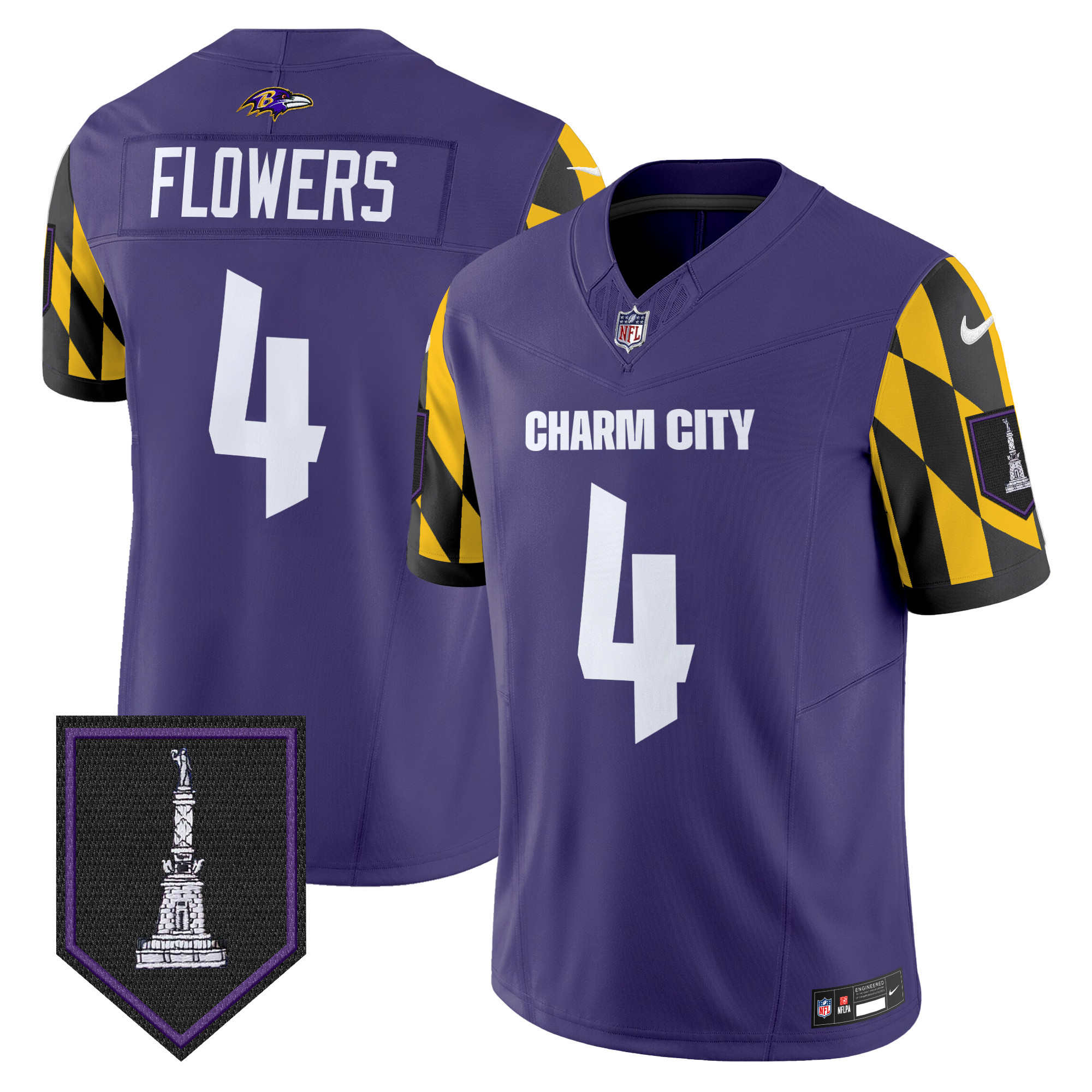 Men's Zay Flowers Baltimore Ravens City Edition Patch Vapor Limited Purple Jersey - All Stitched