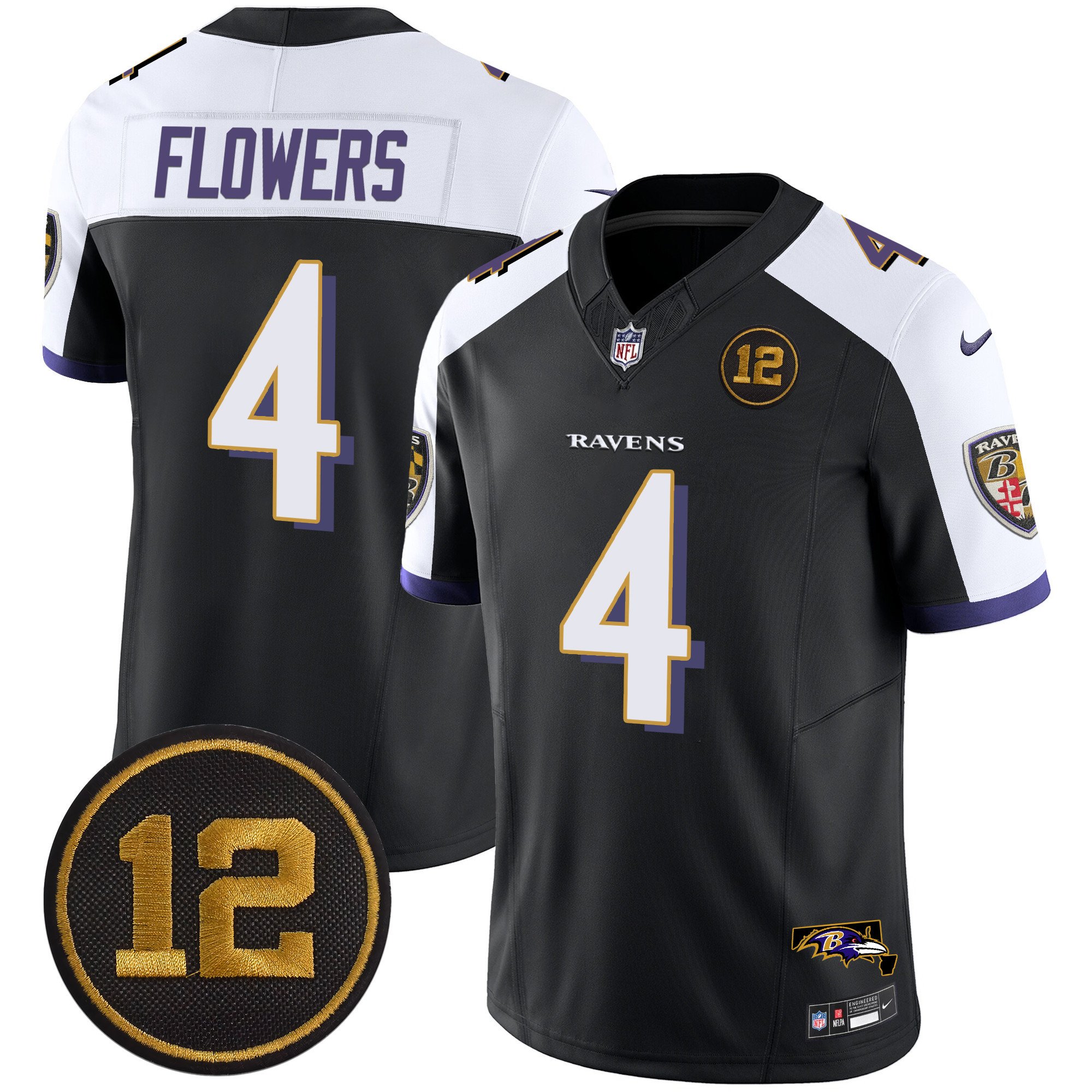 Men's Zay Flowers Baltimore Ravens Jacoby Jones Patch Vapor Limited Black Alternate Jersey - All Stitched