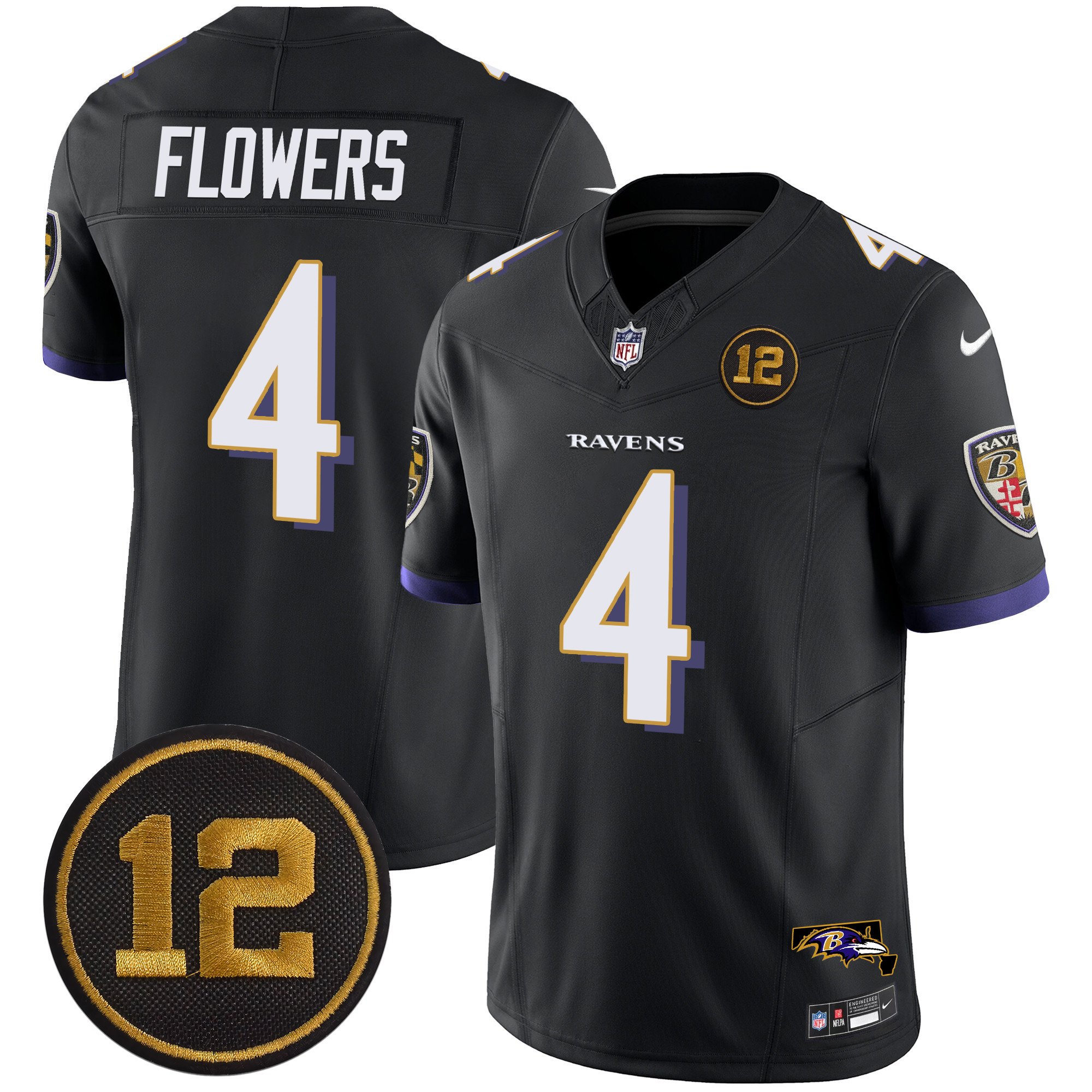 Men's Zay Flowers Baltimore Ravens Jacoby Jones Patch Vapor Limited Black Jersey - All Stitched