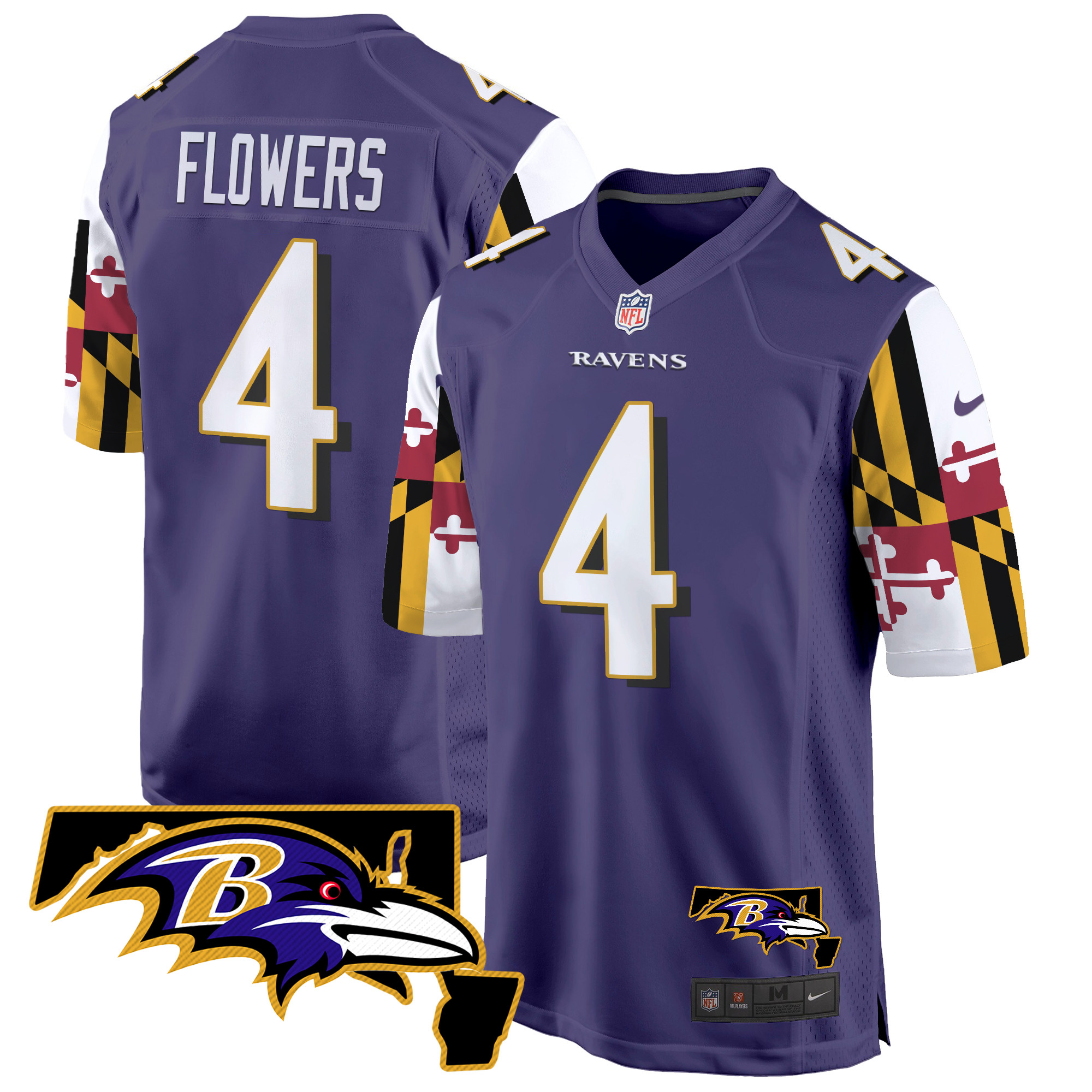 Men's Zay Flowers Baltimore Ravens Maryland Flag Game Purple Jersey - All Stitched