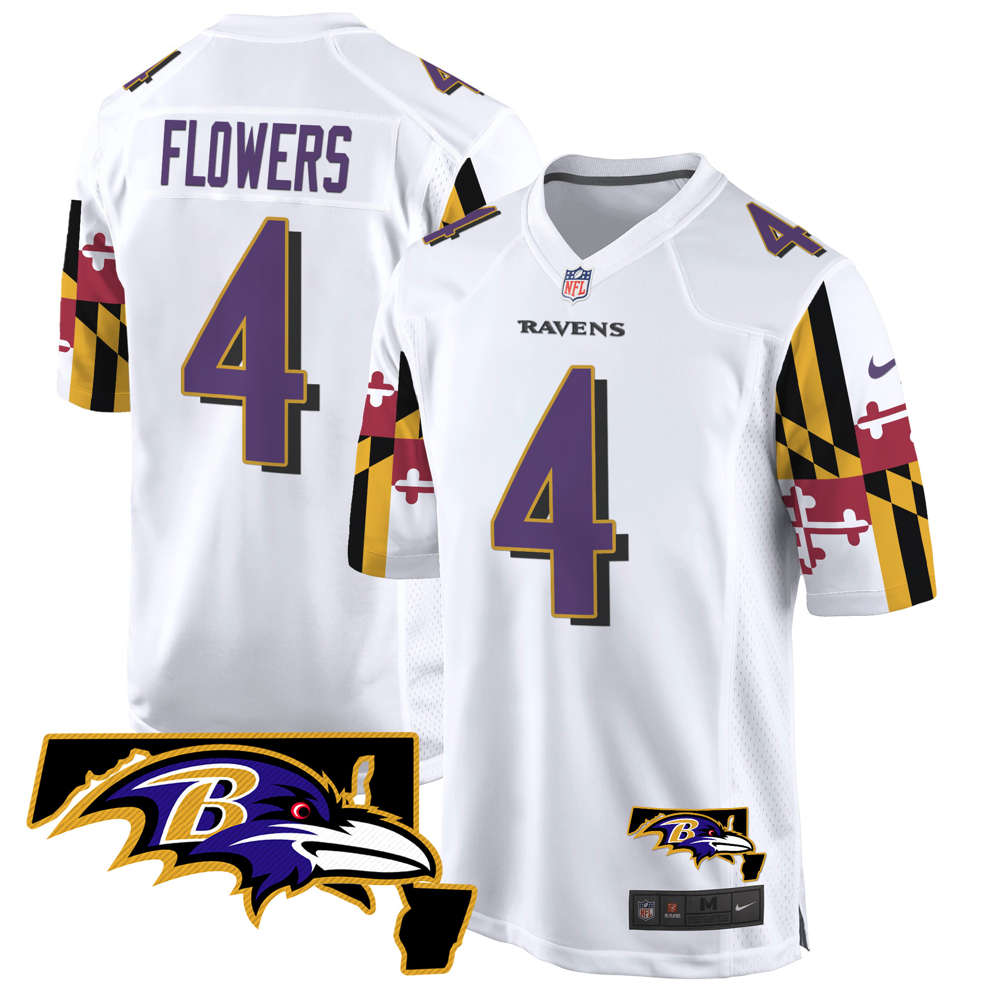 Men's Zay Flowers Baltimore Ravens Maryland Flag Game White Jersey - All Stitched