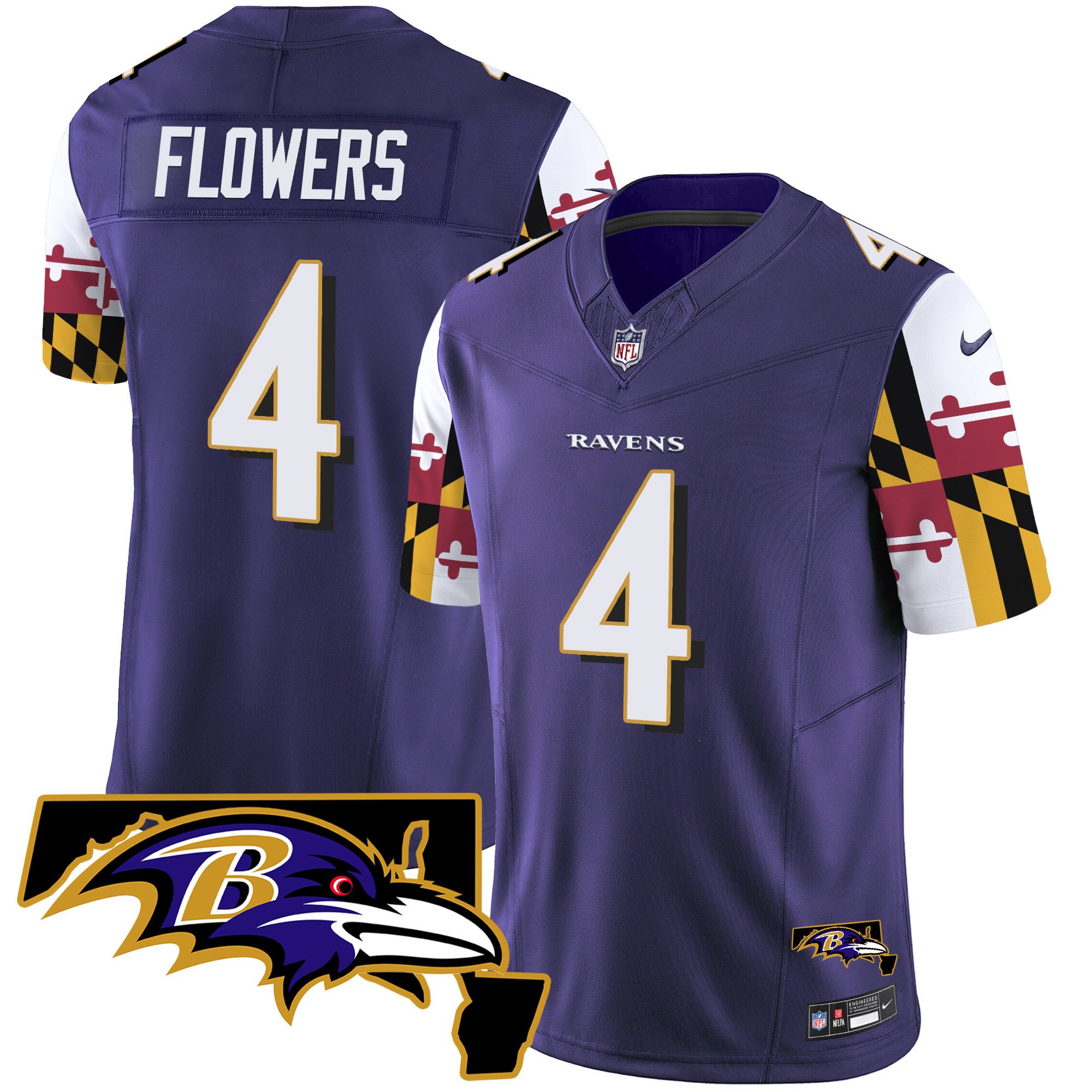 Men's Zay Flowers Baltimore Ravens Maryland Flag Vapor Limited Purple Jersey V2 - All Stitched