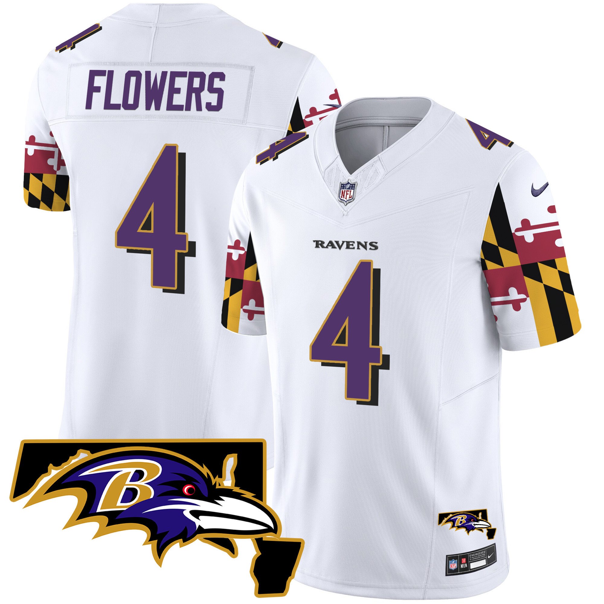 Men's Zay Flowers Baltimore Ravens Maryland Flag Vapor Limited White Jersey V2 - All Stitched