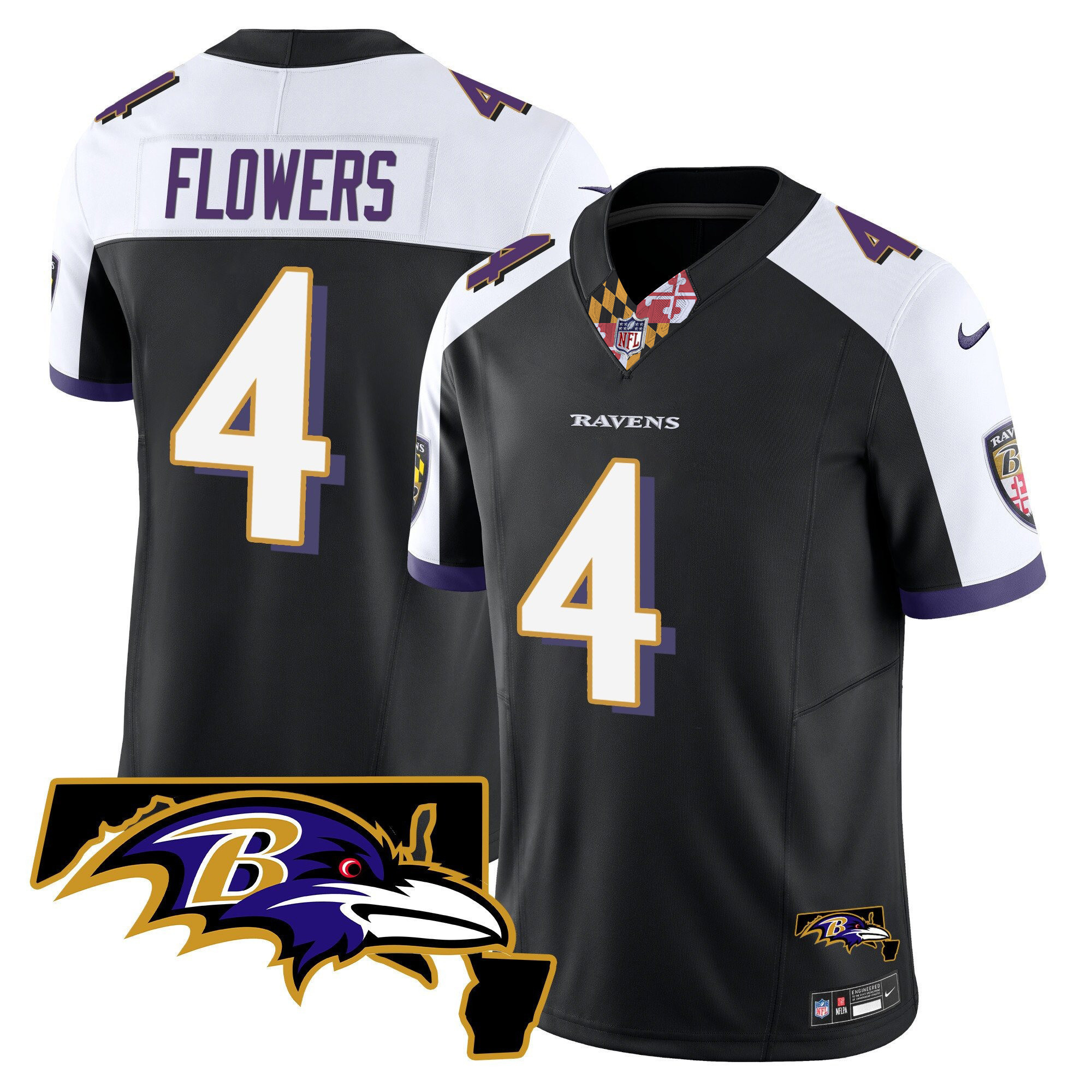 Men's Zay Flowers Baltimore Ravens Maryland Patch Vapor Limited Black Alternate Jersey - All Stitched