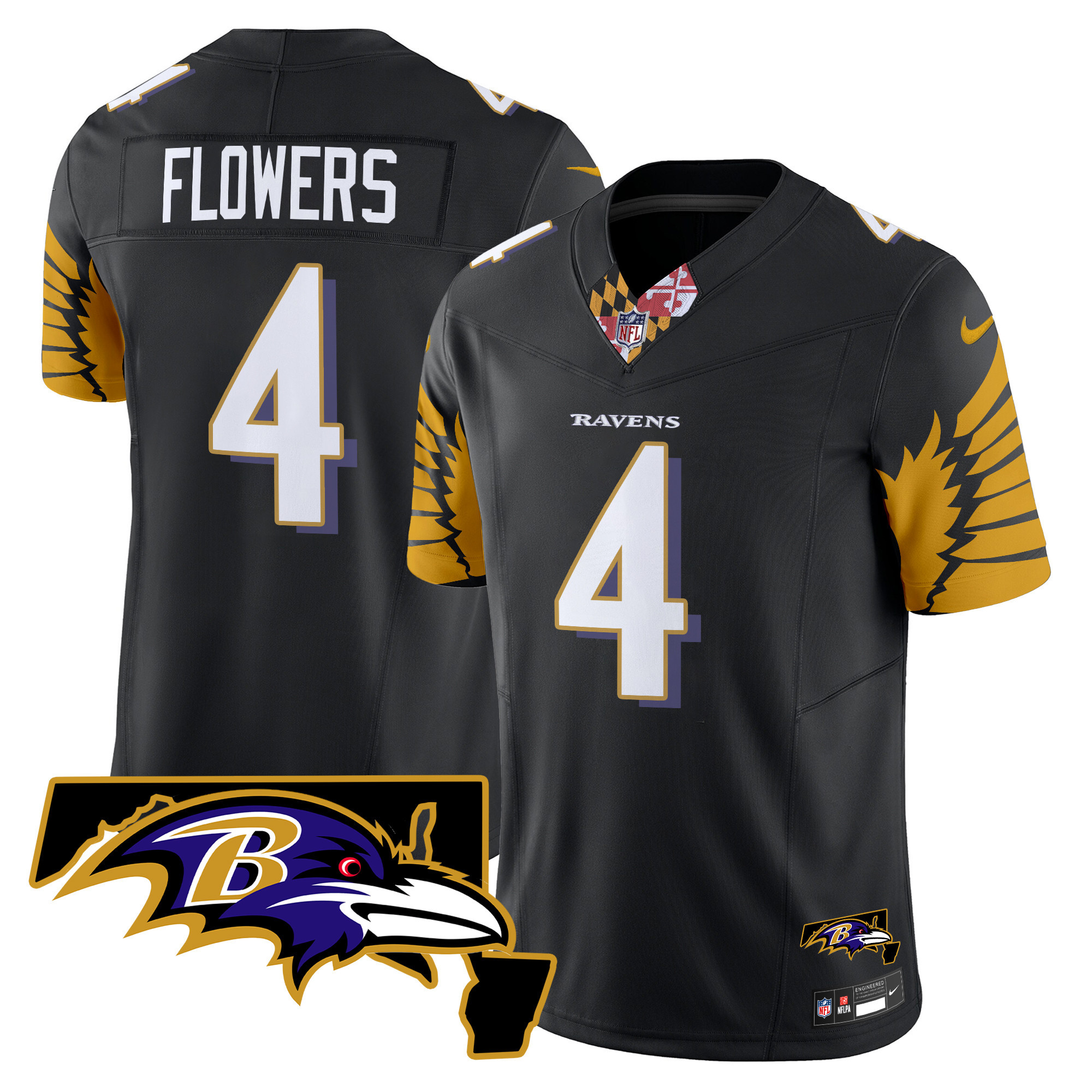 Men's Zay Flowers Baltimore Ravens Maryland Patch Vapor Limited Black Jersey - All Stitched