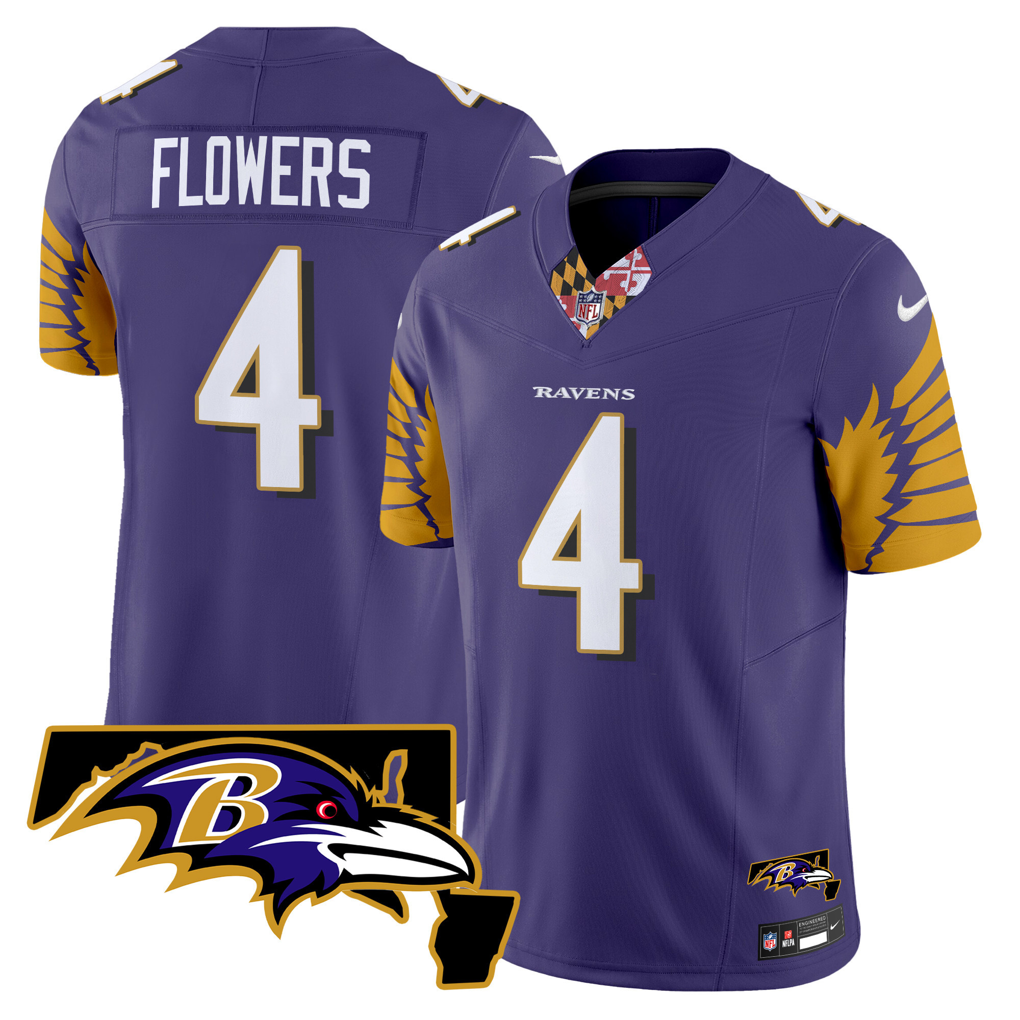 Men's Zay Flowers Baltimore Ravens Maryland Patch Vapor Limited Purple Jersey - All Stitched