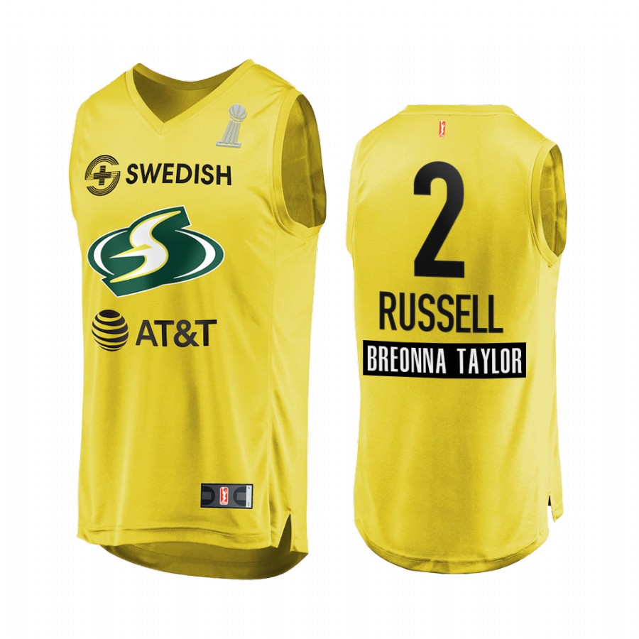 Mercedes Russell WNBA 2020 WNBA Finals Champions Men Yellow Jersey